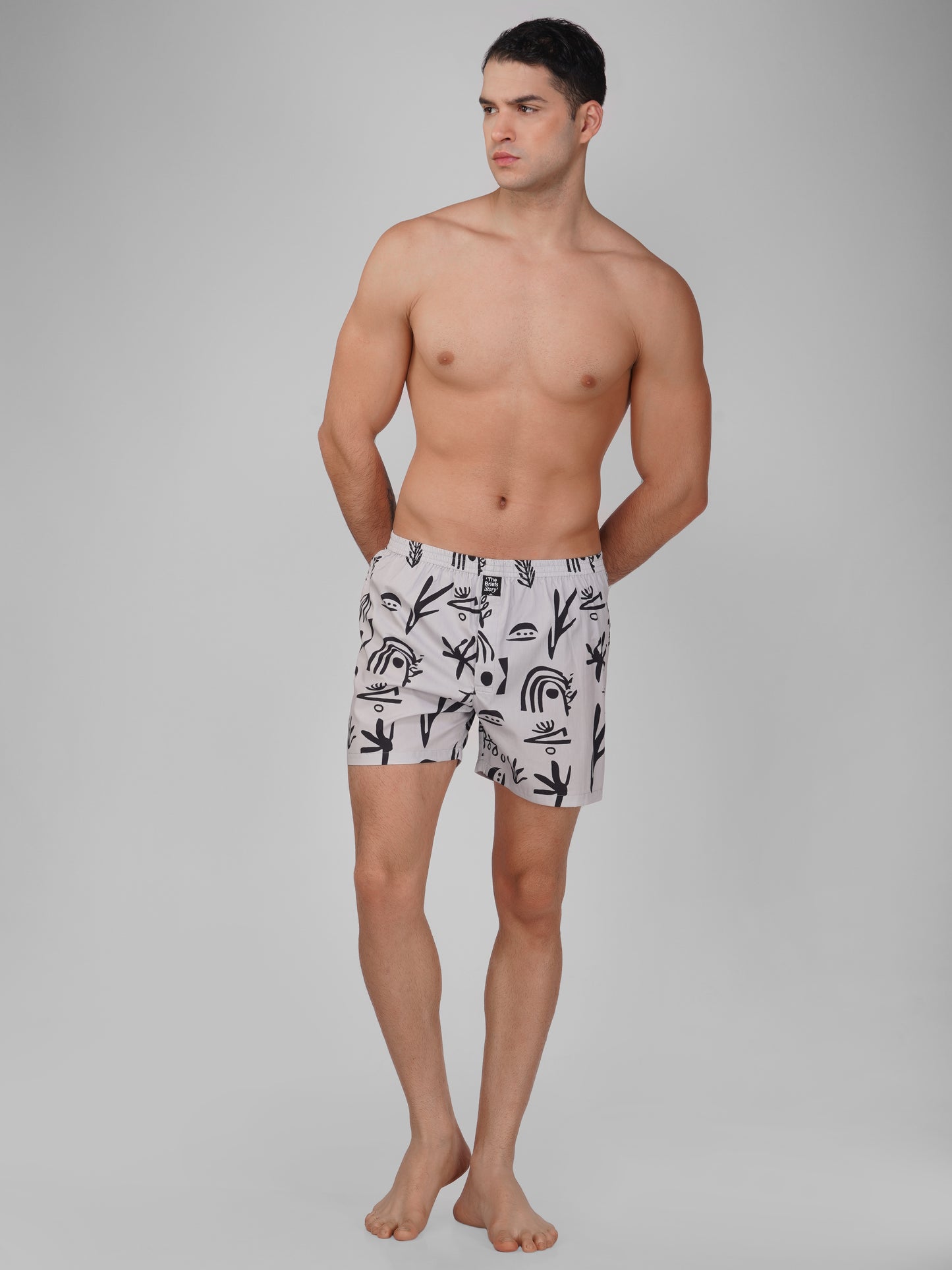 Grey Abstract Print Cotton Boxer Shorts