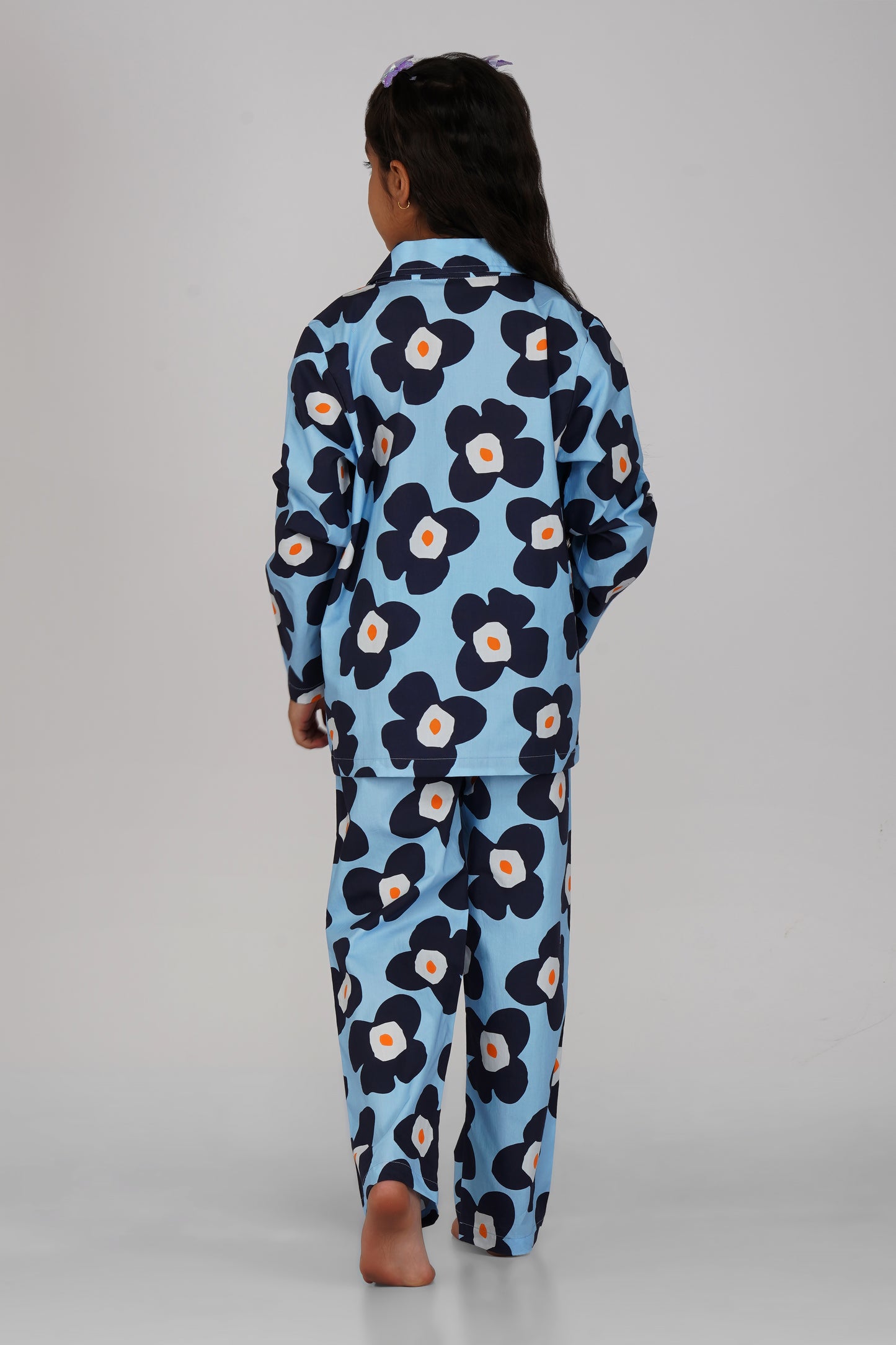 Blue Big Floral Print Cotton Nightsuit