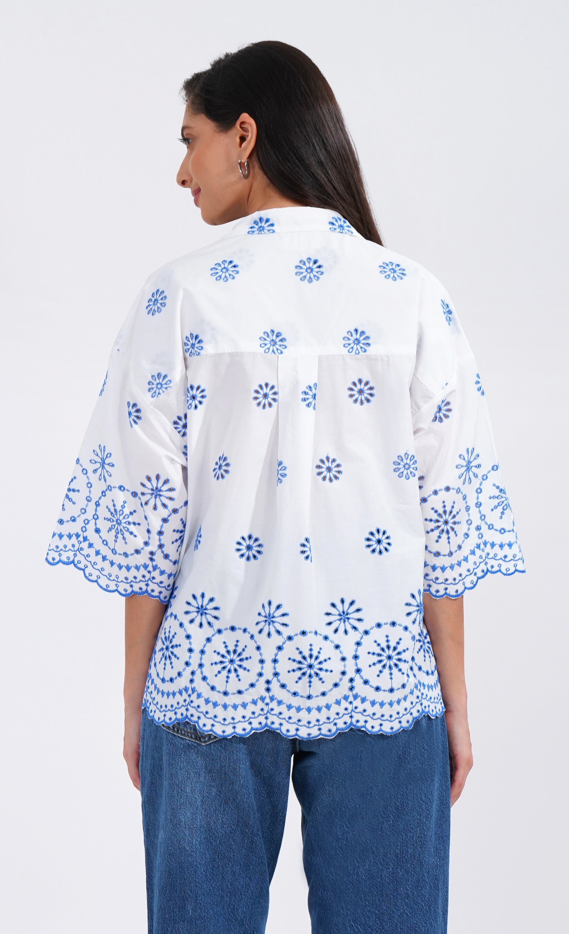 Azure Bloom Embroidered Shirt 💙 - thebriefsstory