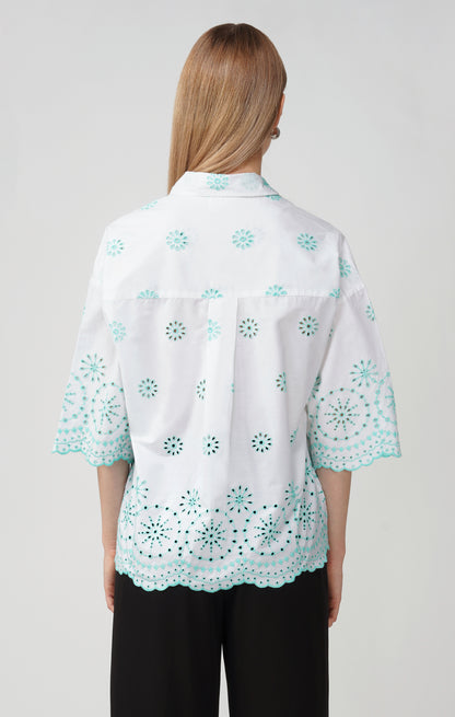 Mint Breeze Embroidered Oversized Shirt - thebriefsstory