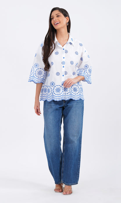 Azure Bloom Embroidered Shirt 💙 - thebriefsstory