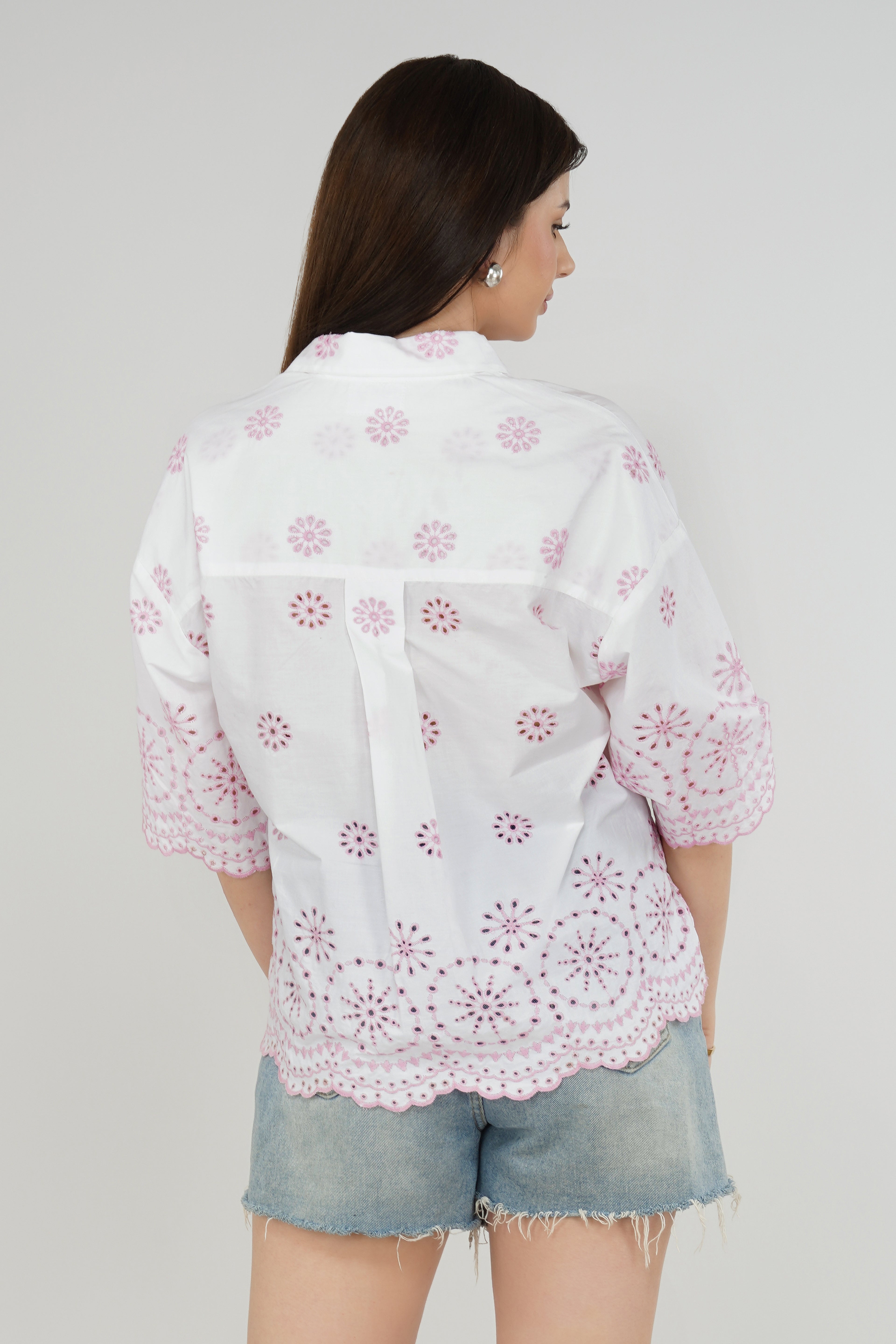 Rosé Embroidered Oversized Shirt - thebriefsstory