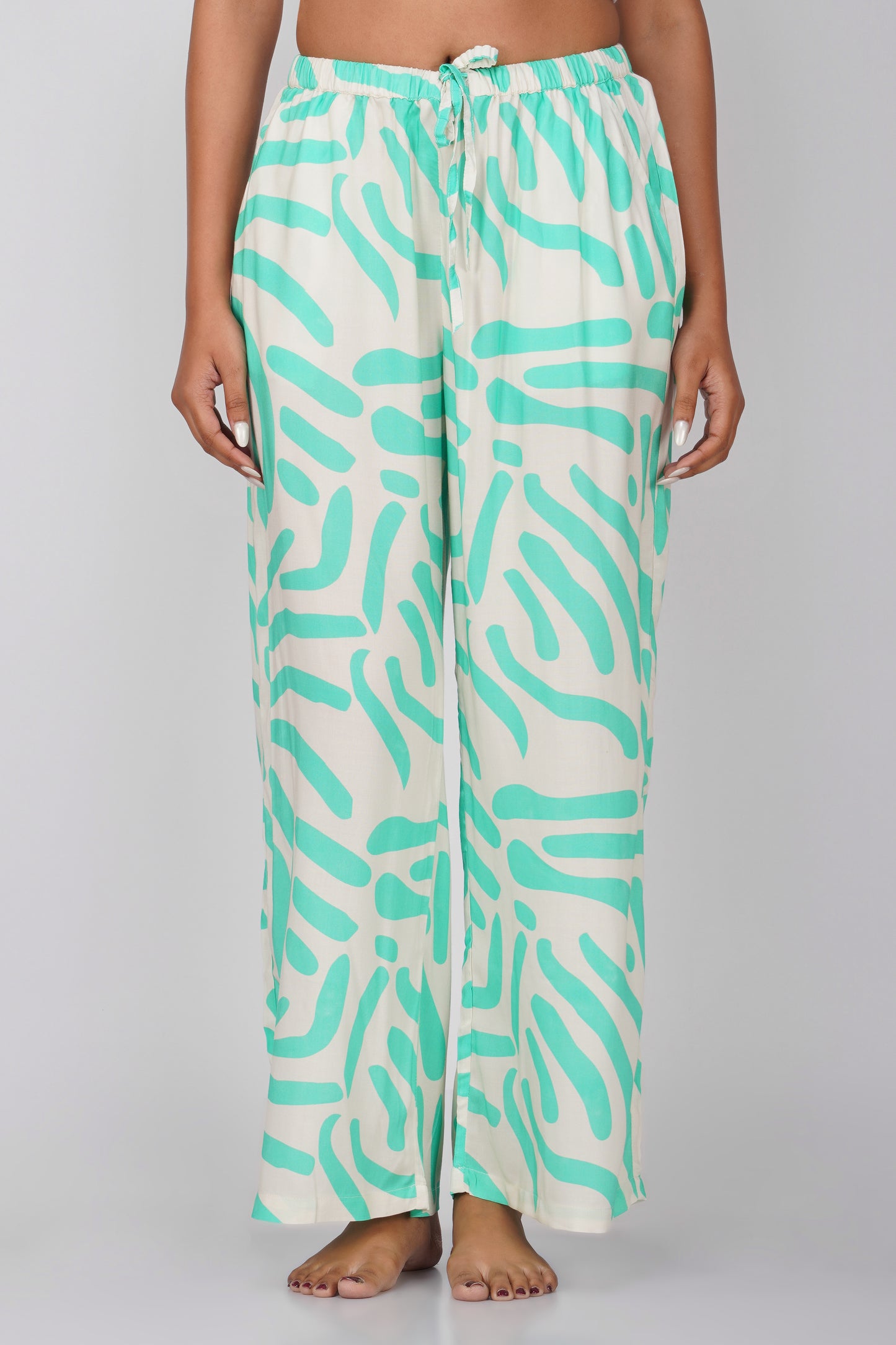 Green / Ecru Abstract Print Viscose Pajamas