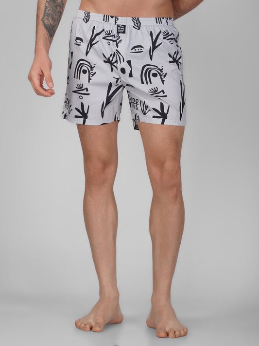 Grey Abstract Print Cotton Boxer Shorts