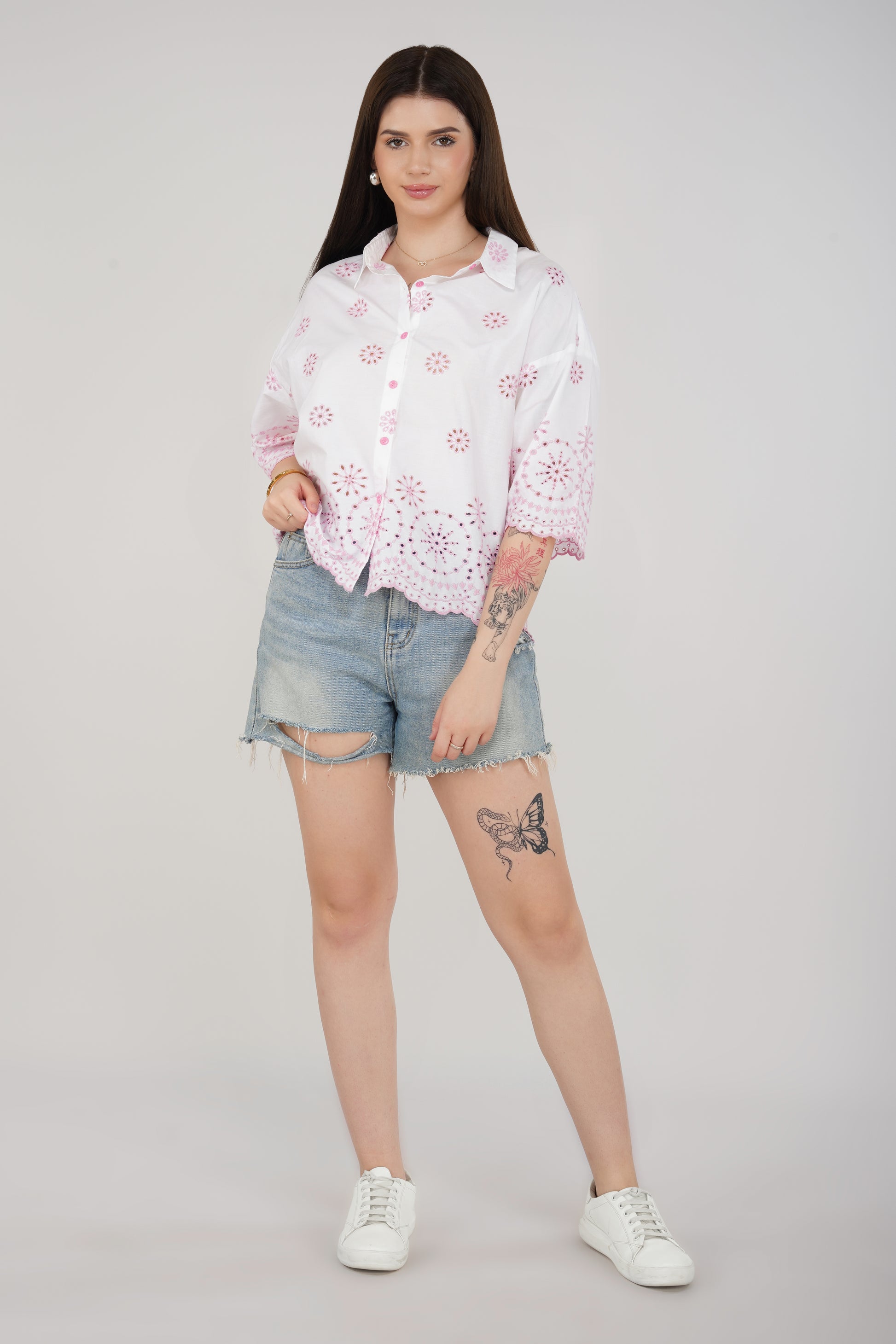 Rosé Embroidered Oversized Shirt - thebriefsstory