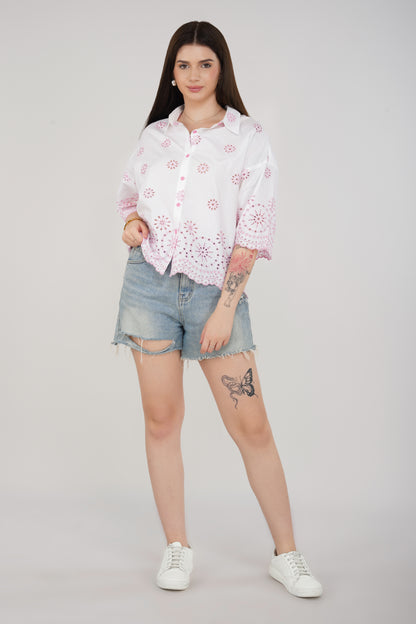 Rosé Embroidered Oversized Shirt - thebriefsstory