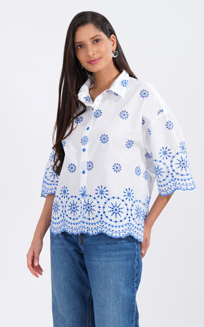 Azure Bloom Embroidered Shirt 💙 - thebriefsstory