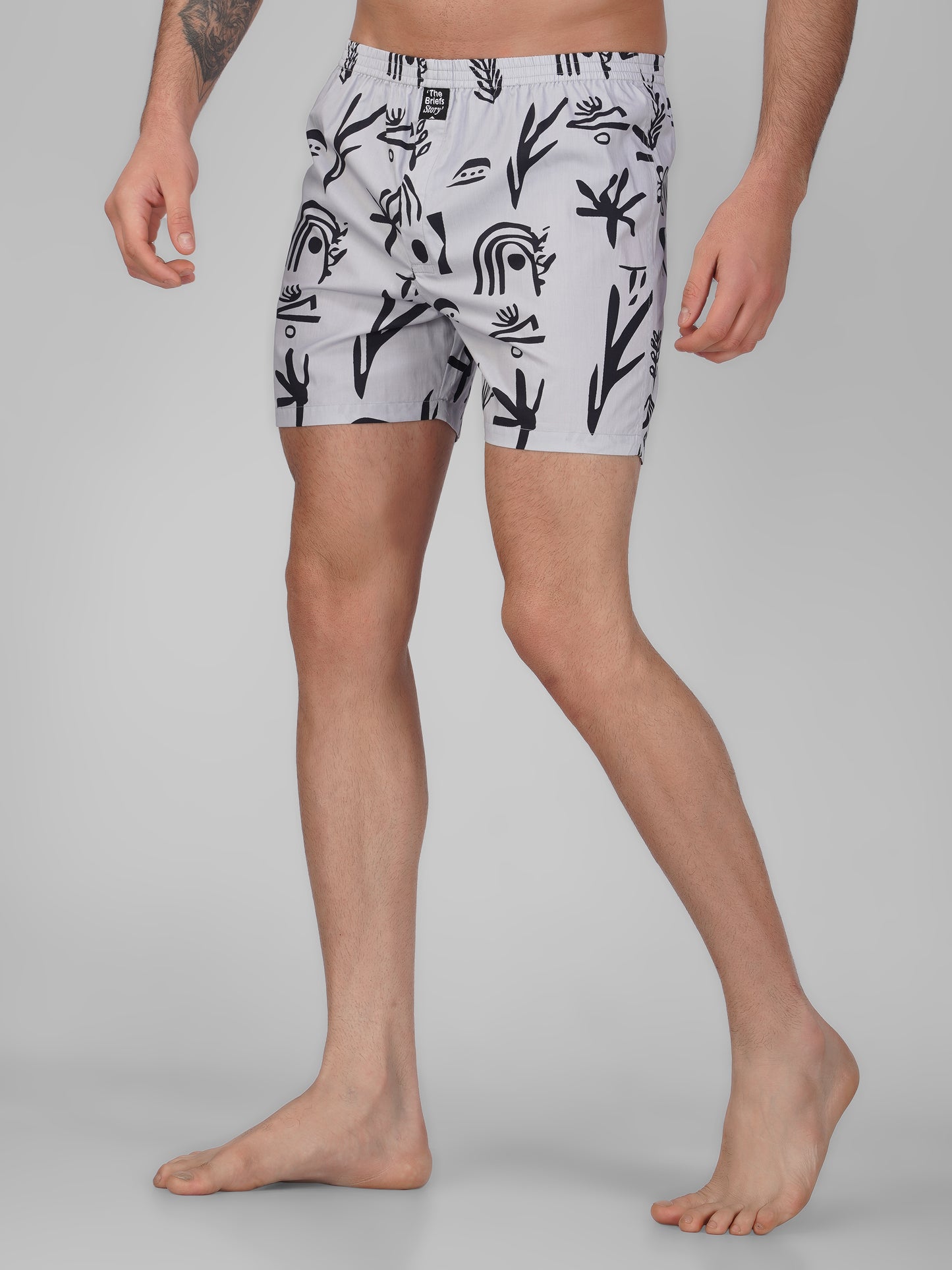 Grey Abstract Print Cotton Boxer Shorts