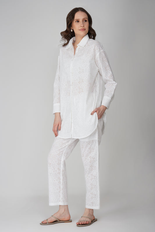 White Schiffli Embroidered Corrd Set