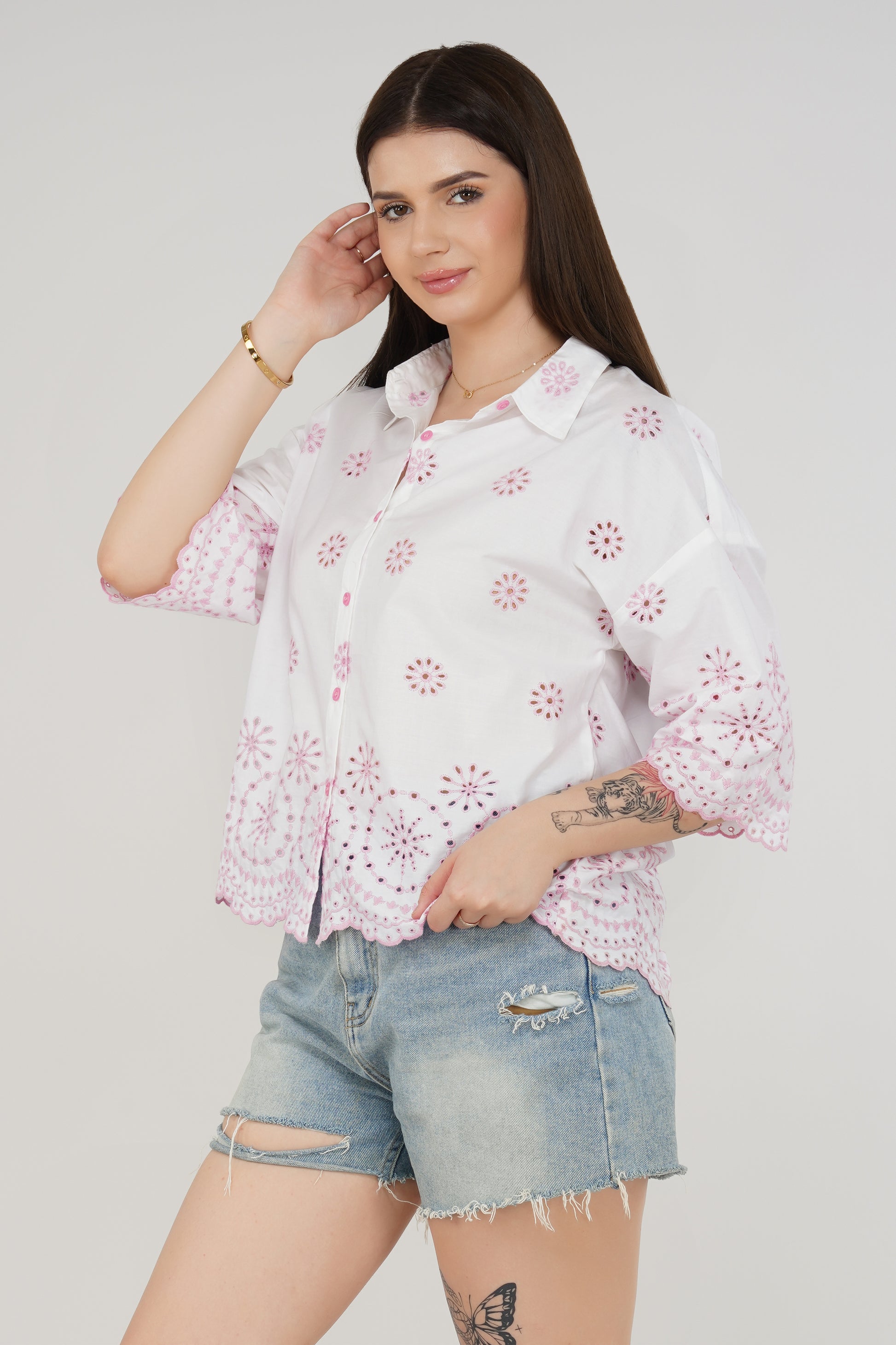 Rosé Embroidered Oversized Shirt - thebriefsstory