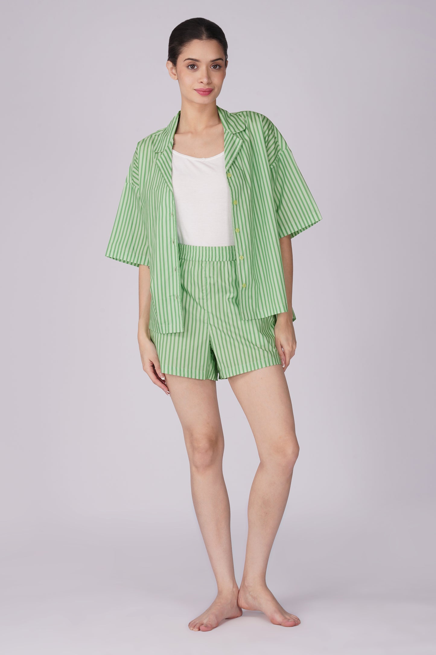 Green Breeze Stripe  Shorts Set