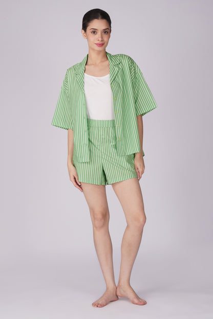 Green Breeze Stripe  Shorts Set
