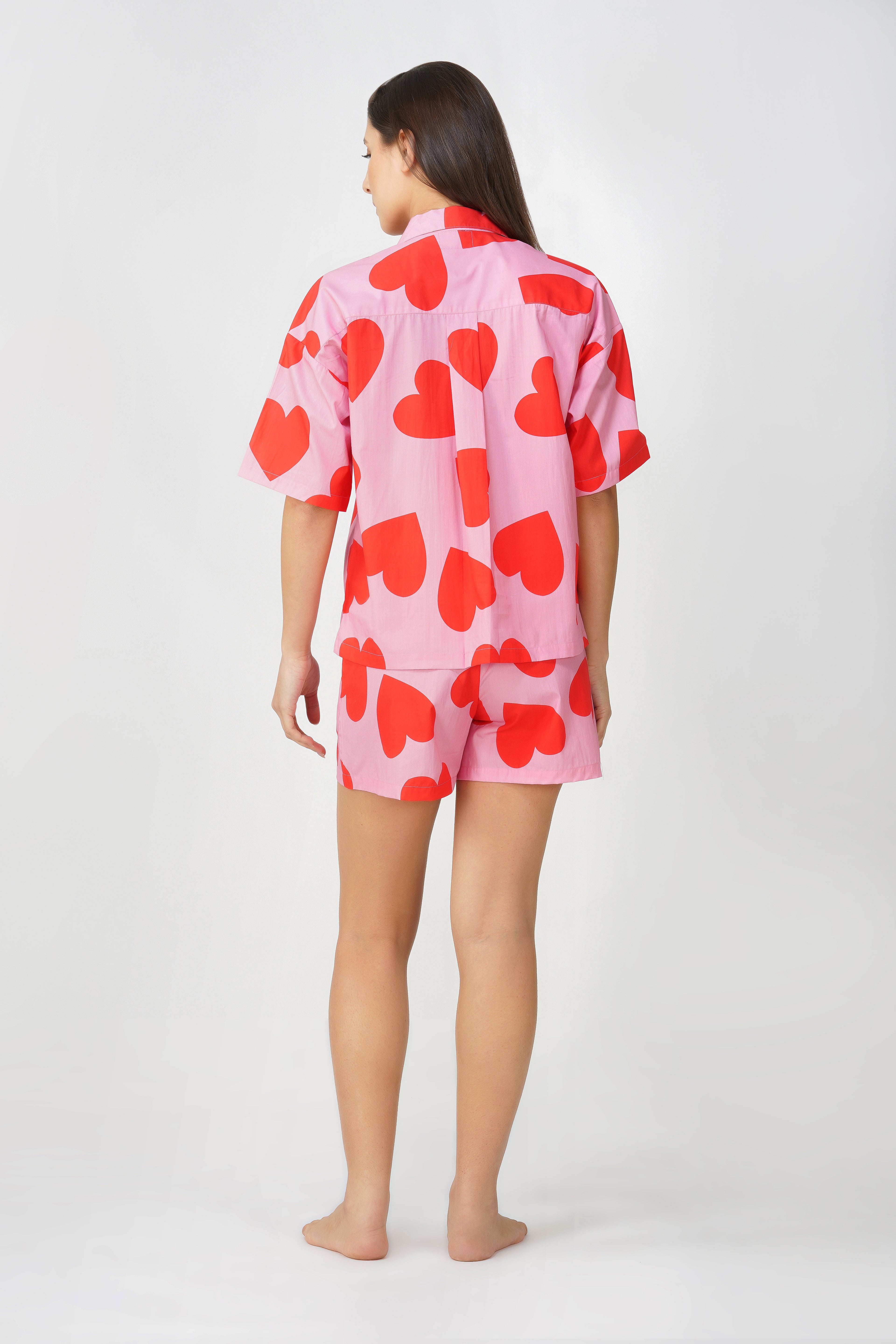 Red & Pink Big Hearts Shorts Set - thebriefsstory