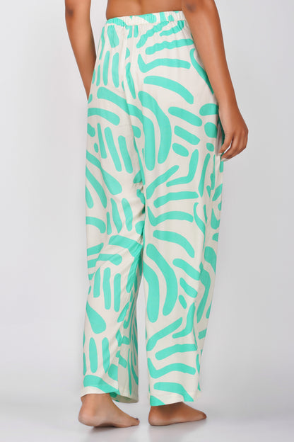 Green / Ecru Abstract Print Viscose Pajamas - thebriefsstory