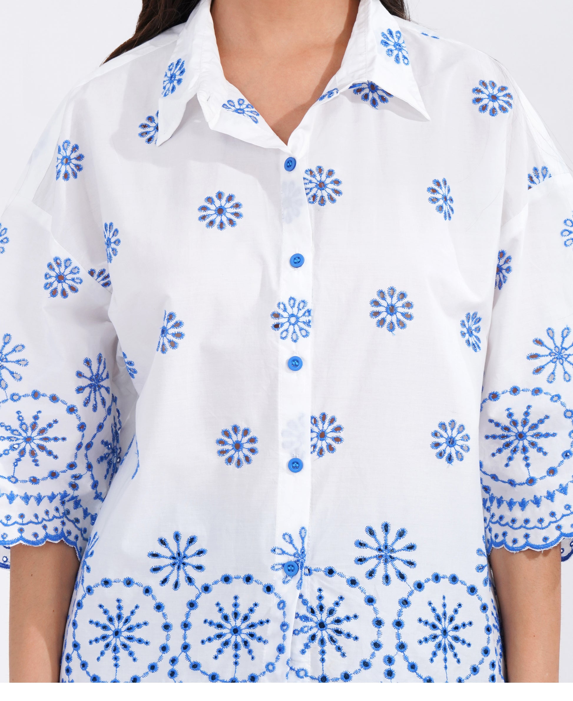 Azure Bloom Embroidered Shirt 💙 - thebriefsstory