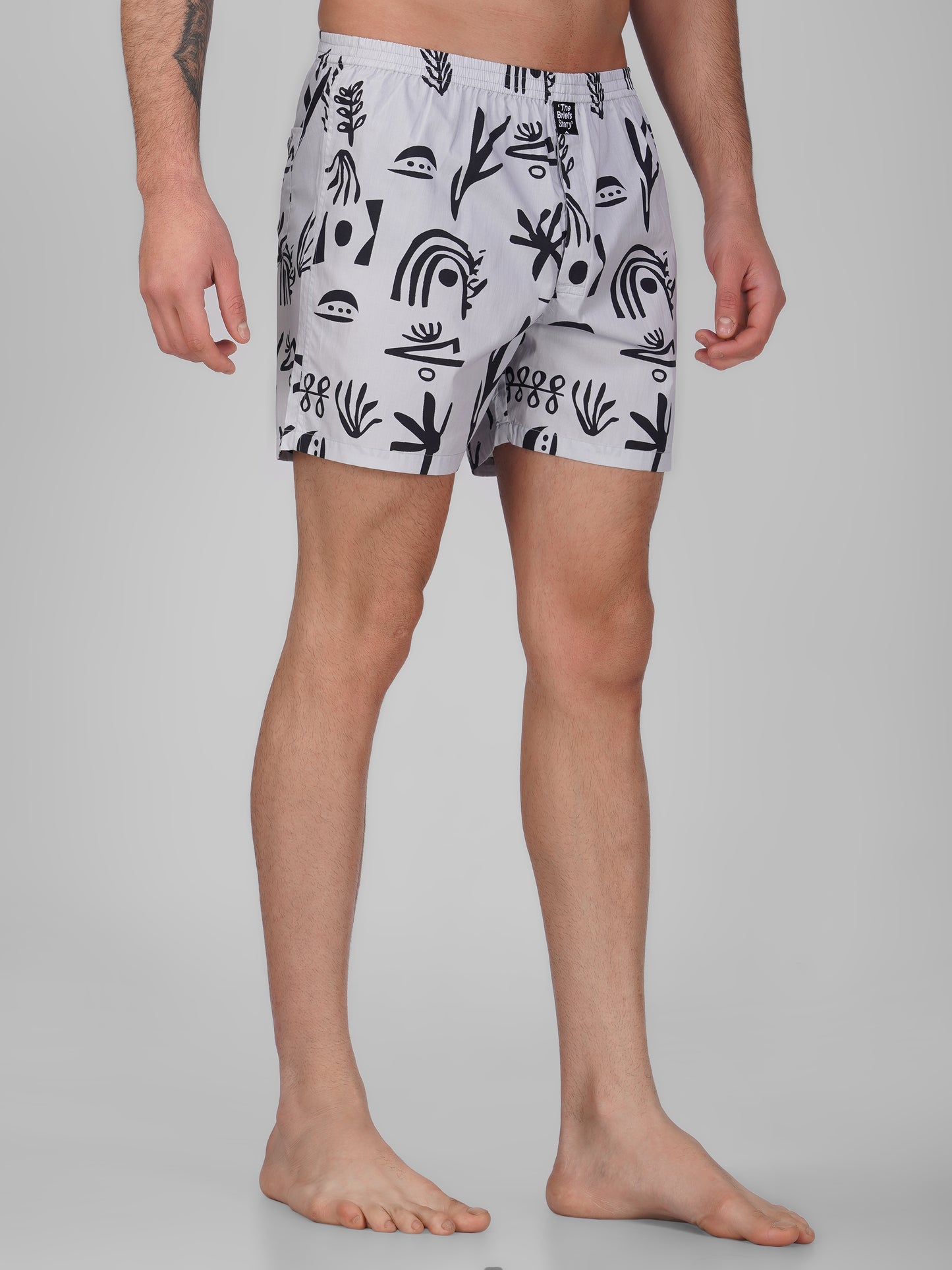 Grey Abstract Print Cotton Boxer Shorts