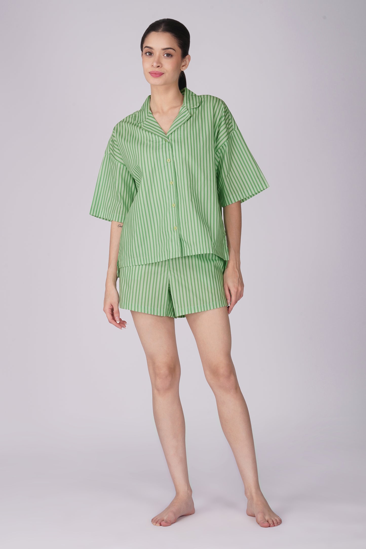 Green Breeze Stripe  Shorts Set