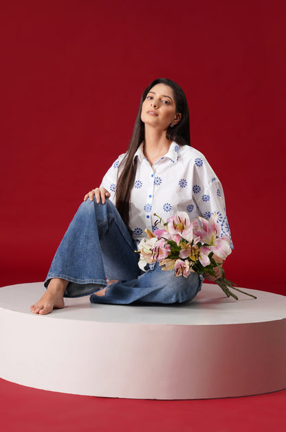 Azure Bloom Embroidered Shirt 💙 - thebriefsstory