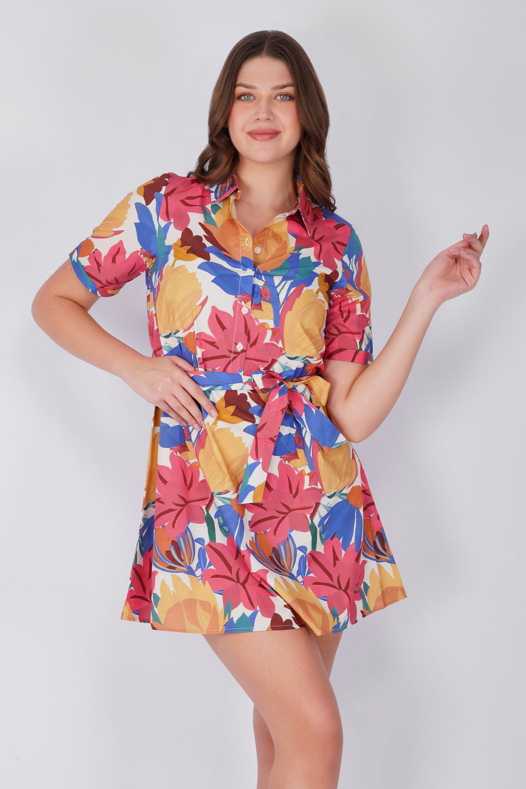 Multi Floral Soft Belted Dress