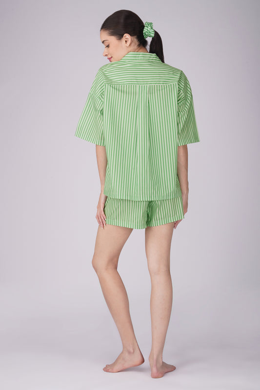 Green Breeze Stripe  Shorts Set