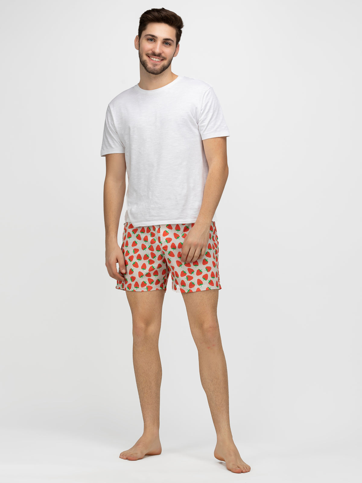 White Strawberry printed cotton boxers