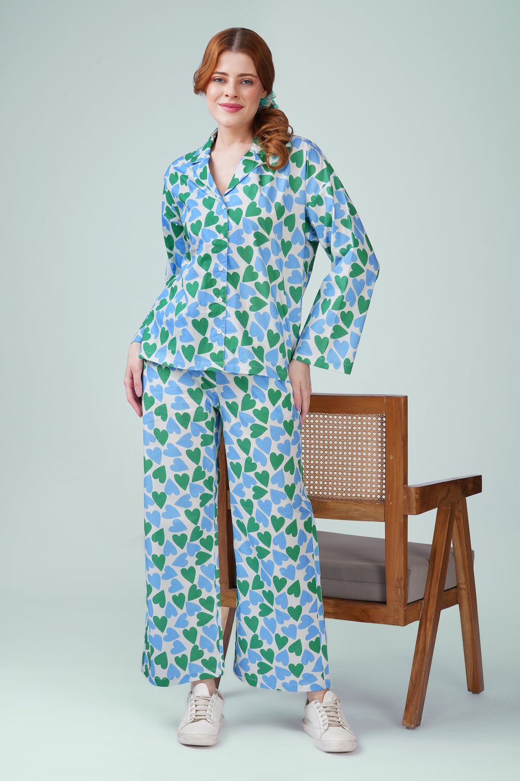 Blue Green Hearts Pajama Set
