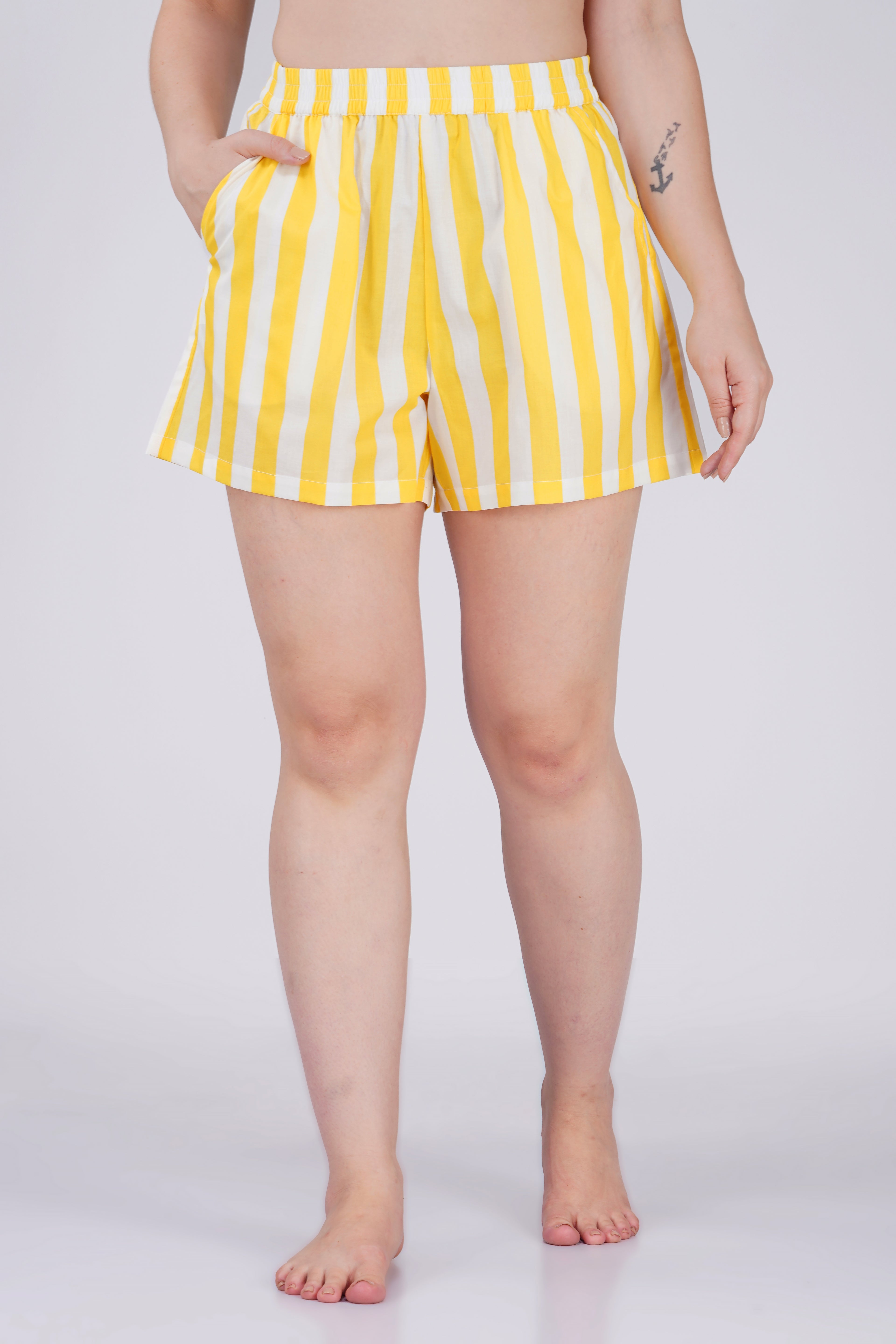 Yellow Sunshine Stripes Shorts Set - thebriefsstory