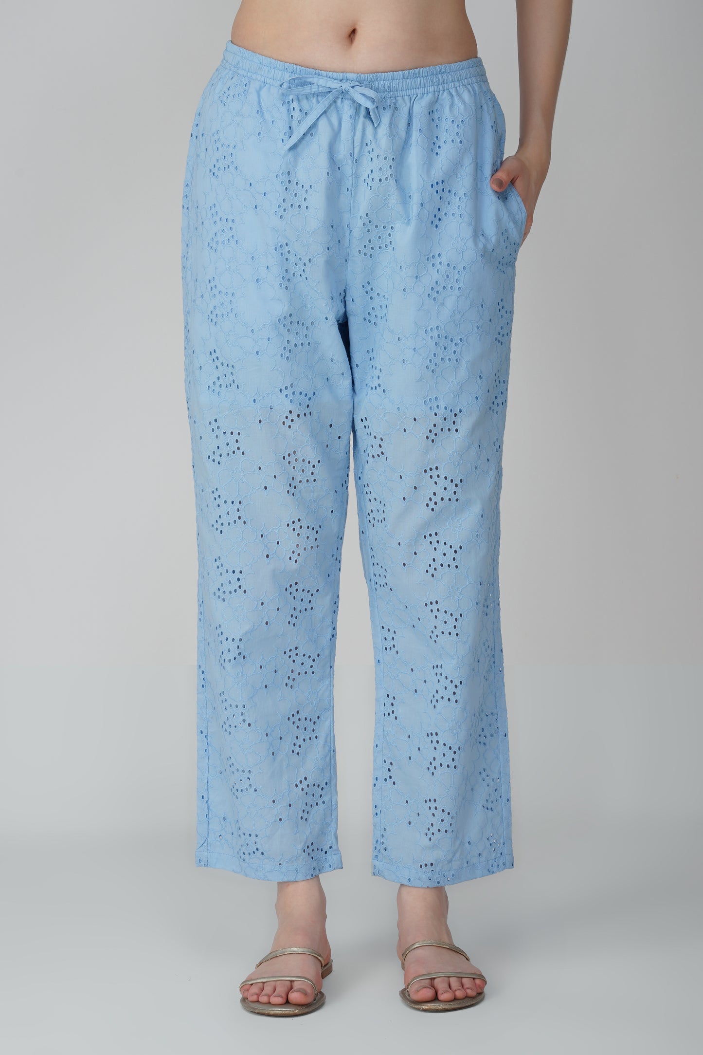 Sky Blue Schiffli Embroidered Corrd Set