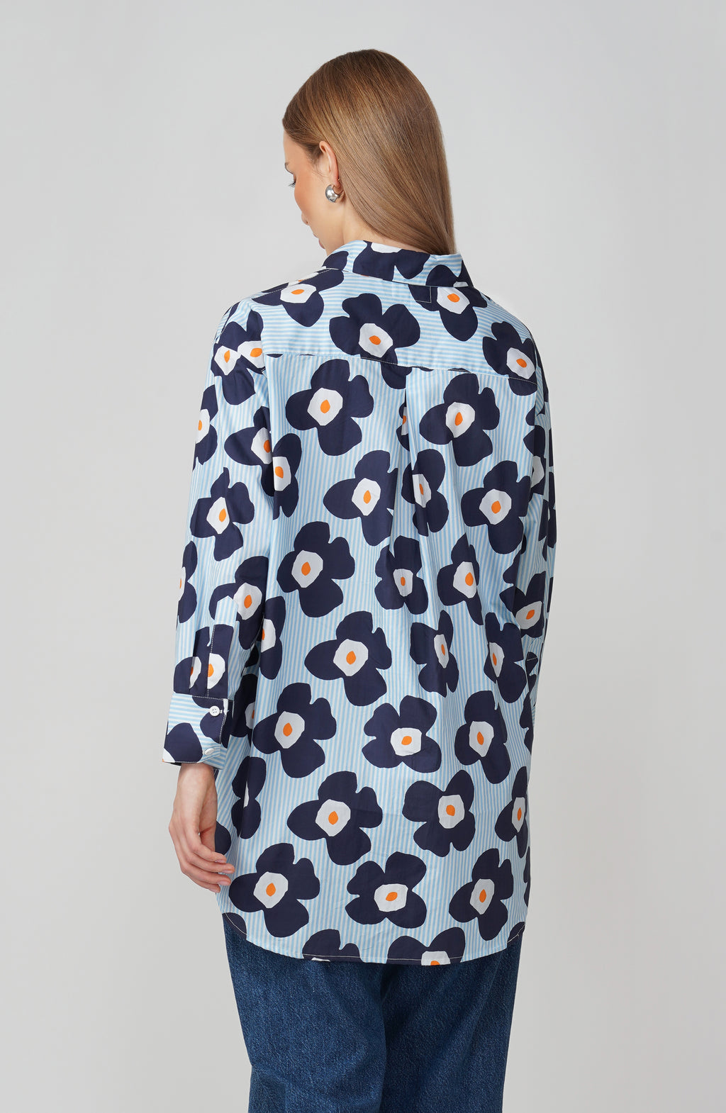 Midnight Bloom Longline Cotton Shirt - thebriefsstory