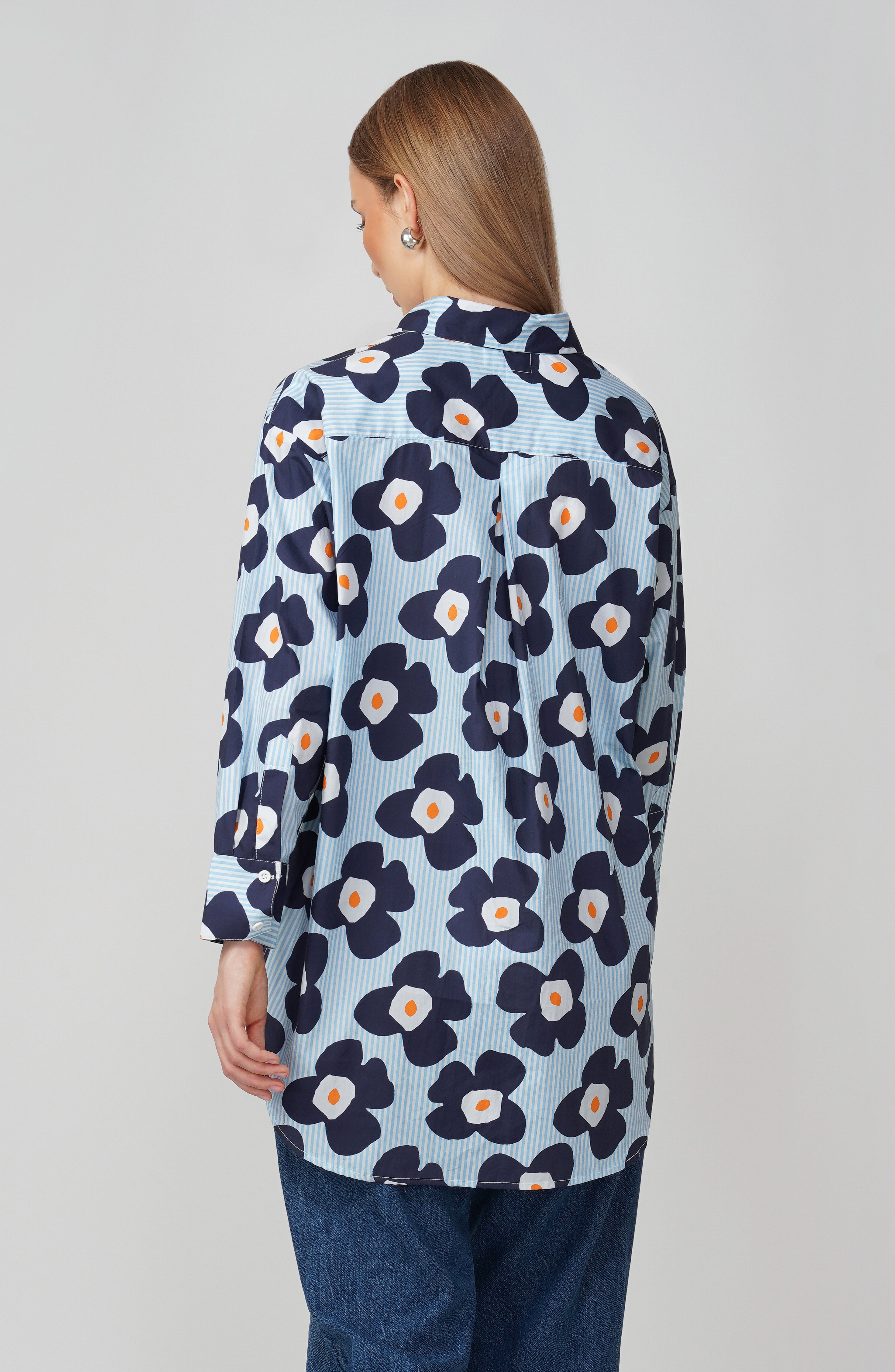 Midnight Bloom Longline Cotton Shirt - thebriefsstory