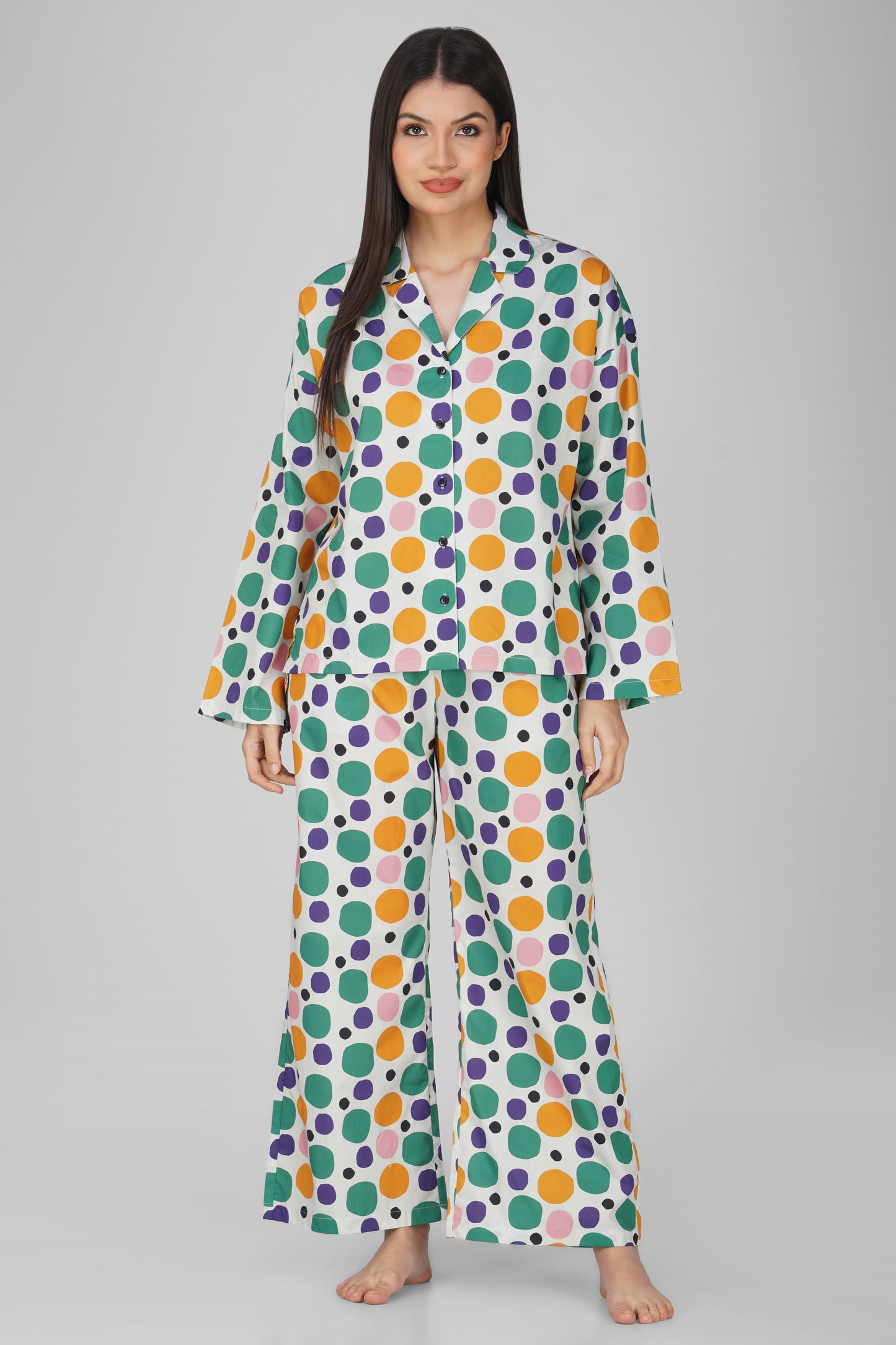 Colorful Polka Print Cotton Nightsuit