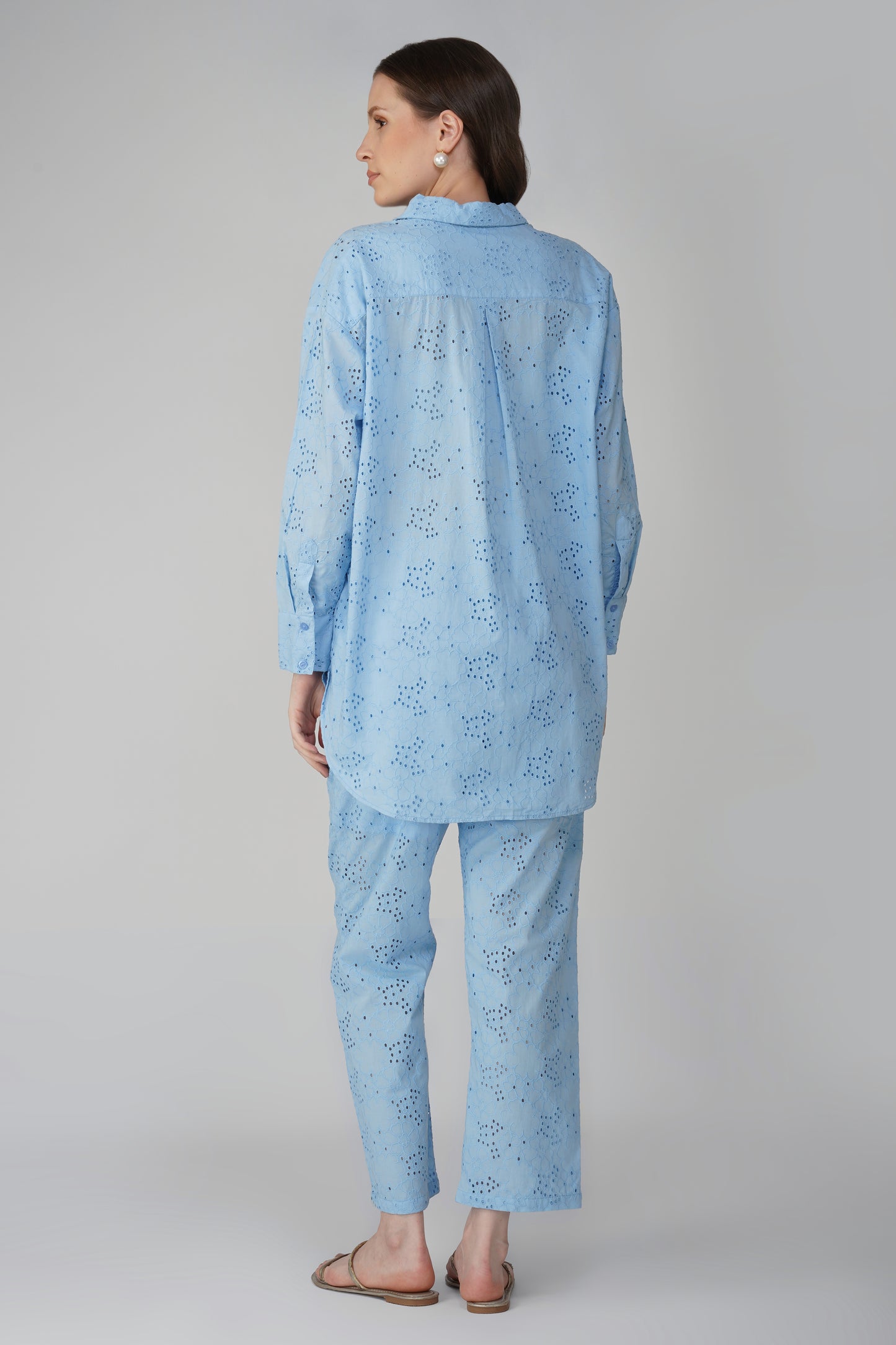 Sky Blue Schiffli Embroidered Corrd Set