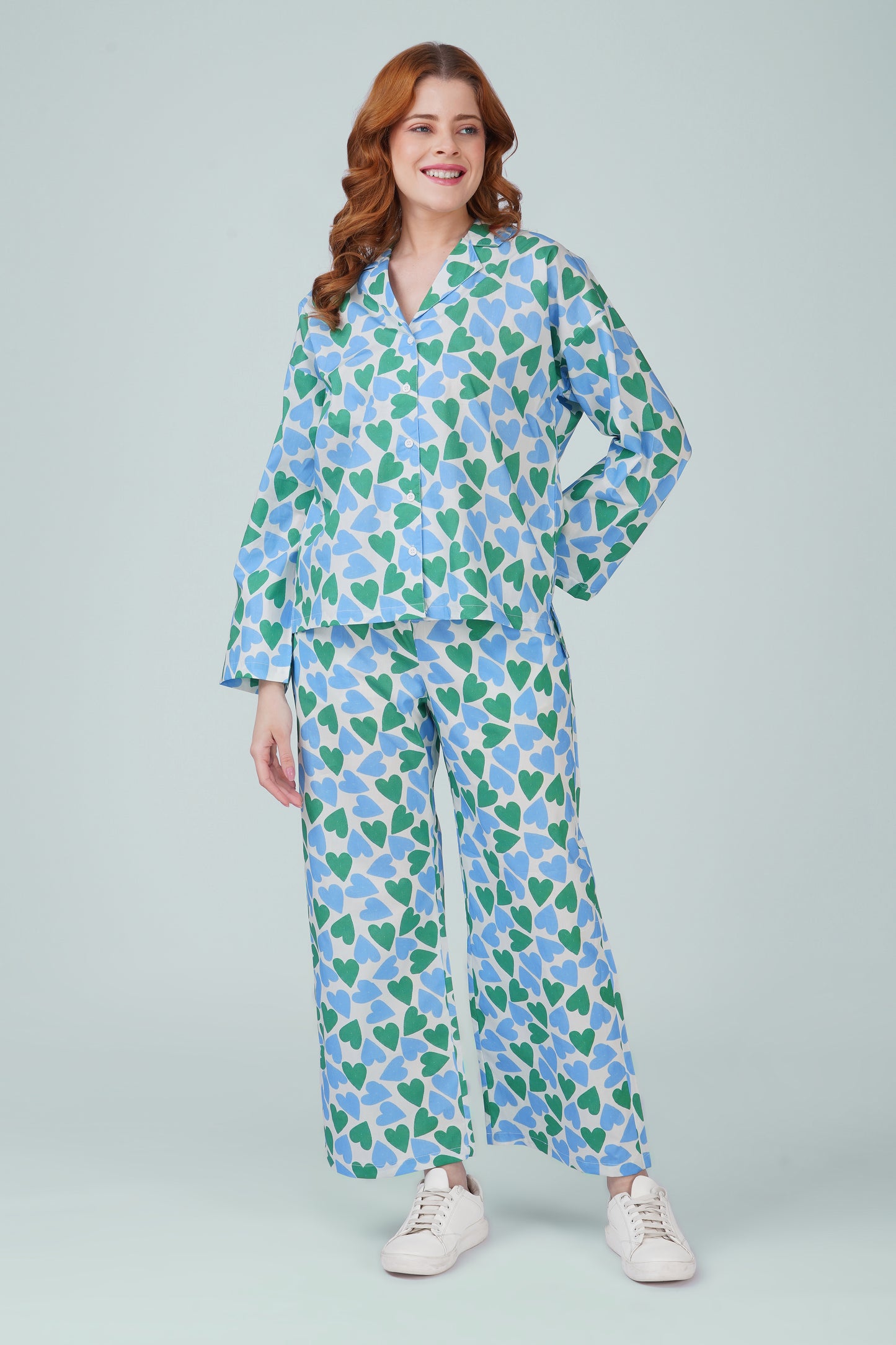 Blue Green Hearts Pajama Set
