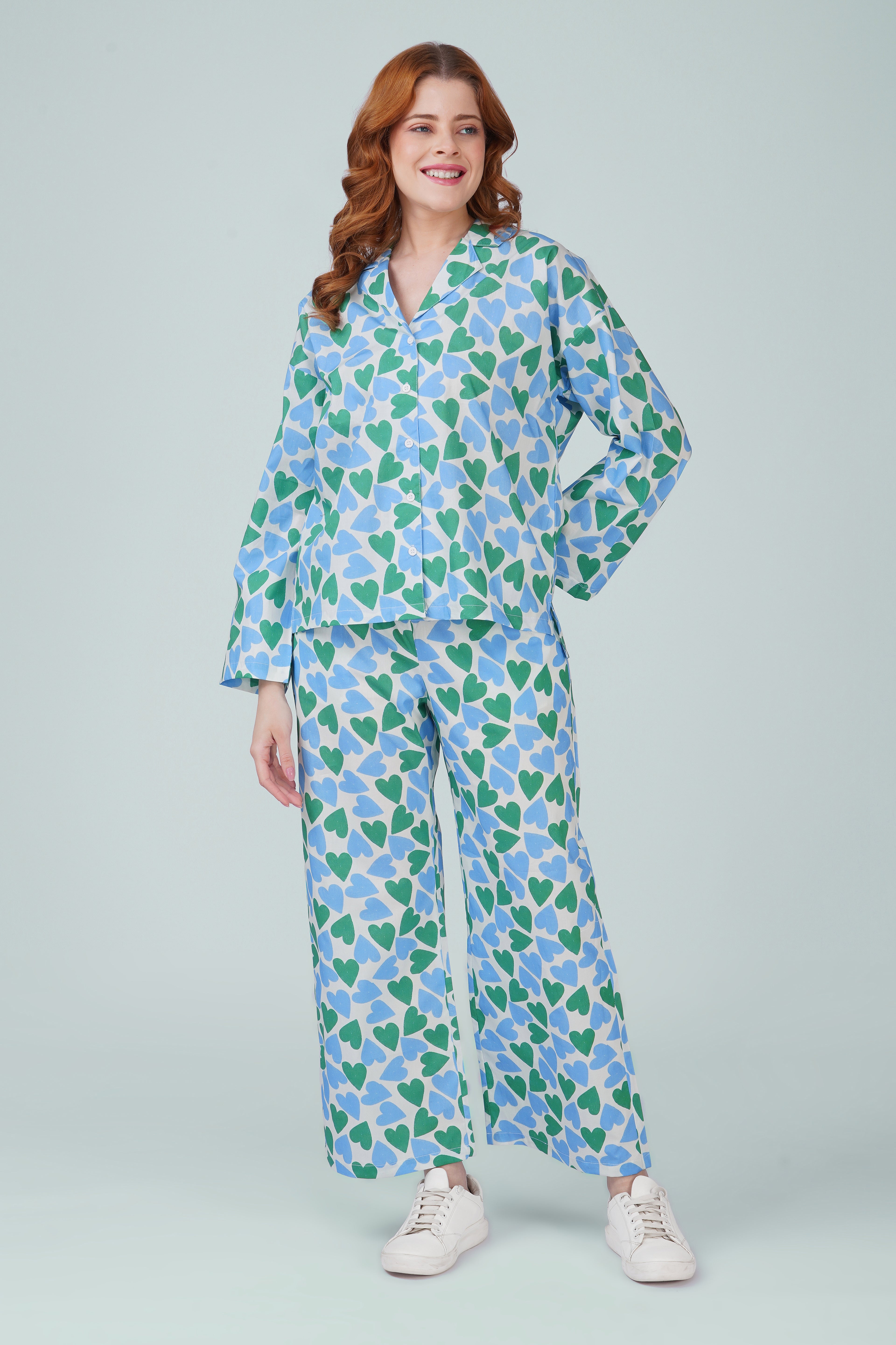 Blue Green Hearts Pajama Set