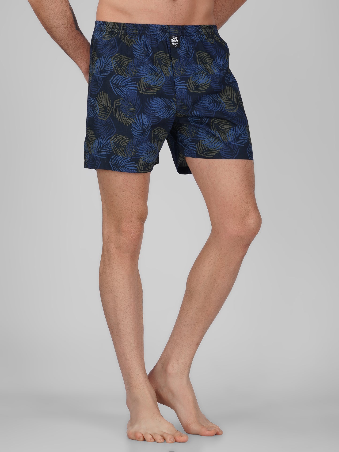 Navy Palm Print Cotton Boxer Shorts