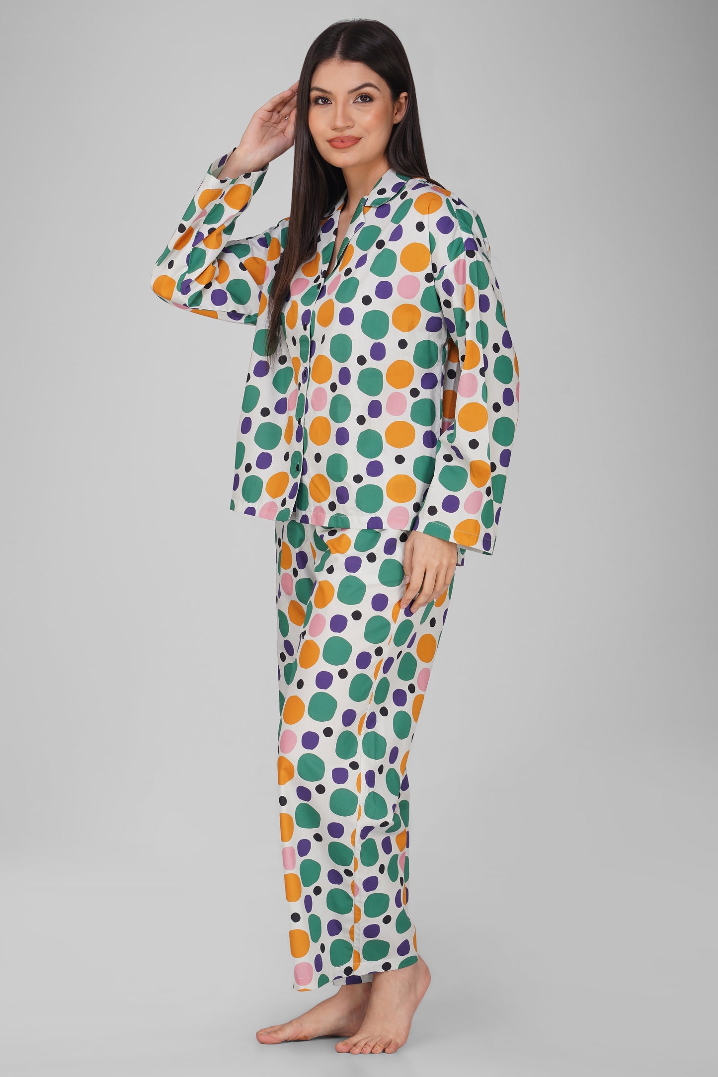 Colorful Polka Print Cotton Nightsuit