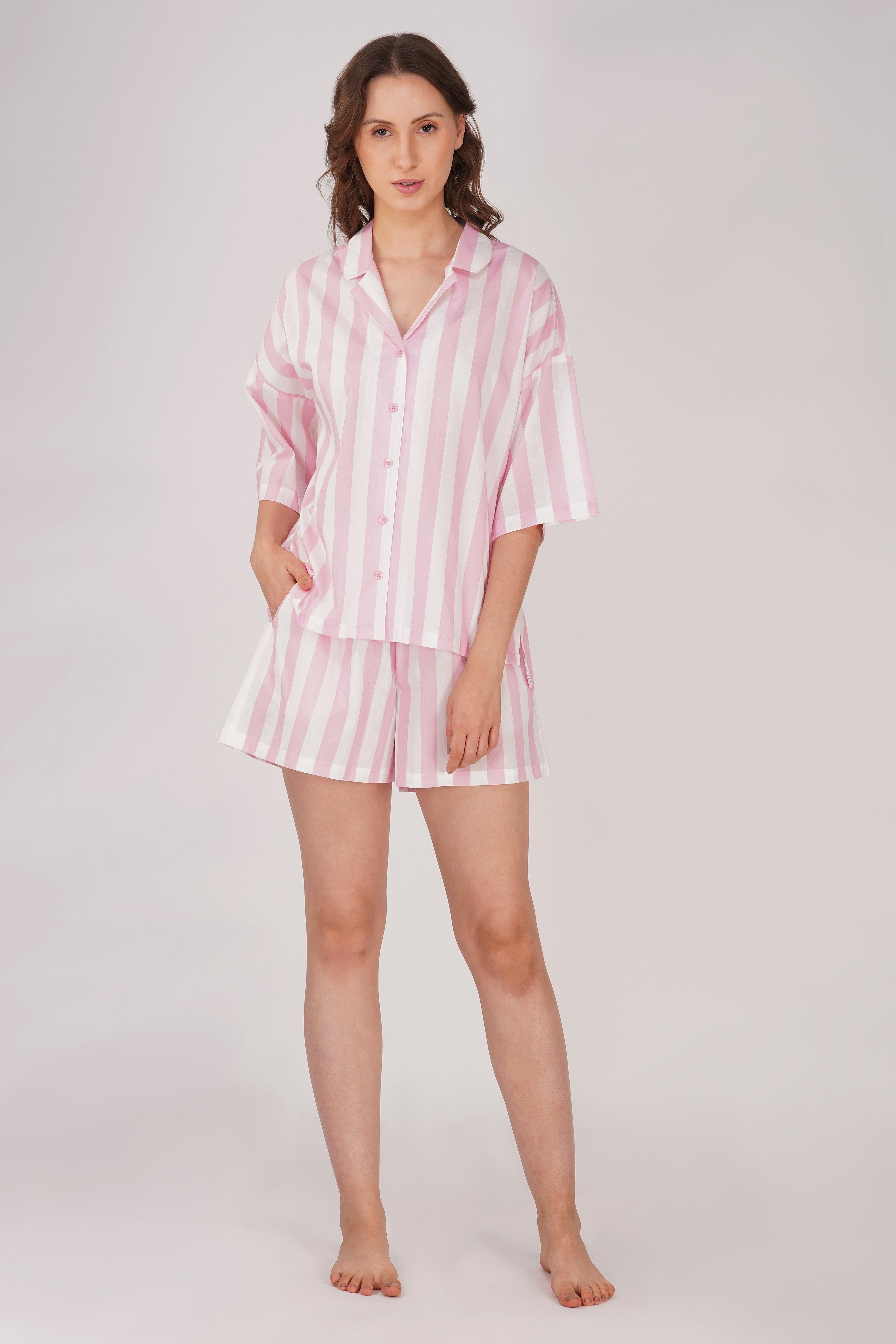 Pink Candy Stripes Shorts Set - thebriefsstory