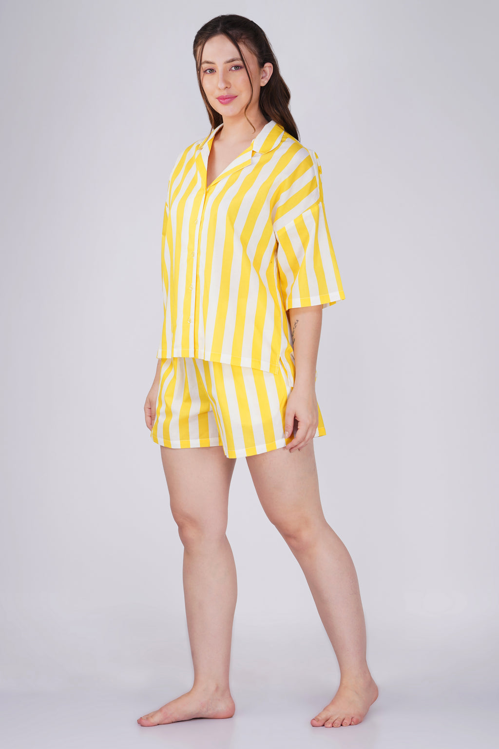 Yellow Sunshine Stripes Shorts Set - thebriefsstory