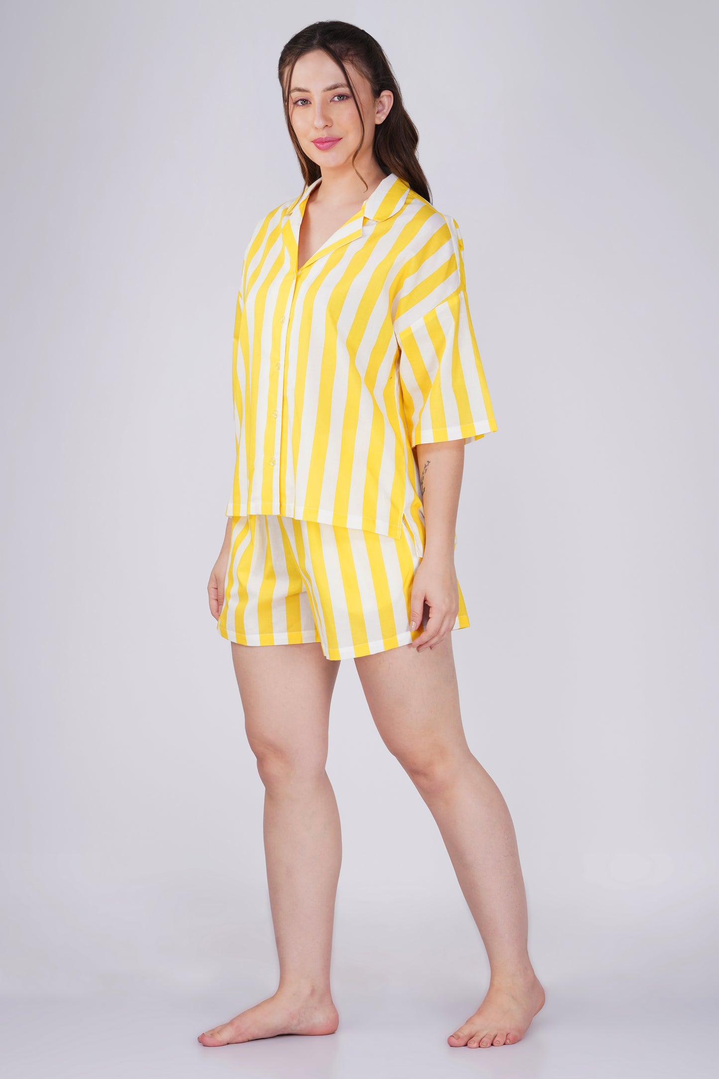 Yellow Sunshine Stripes Short Set