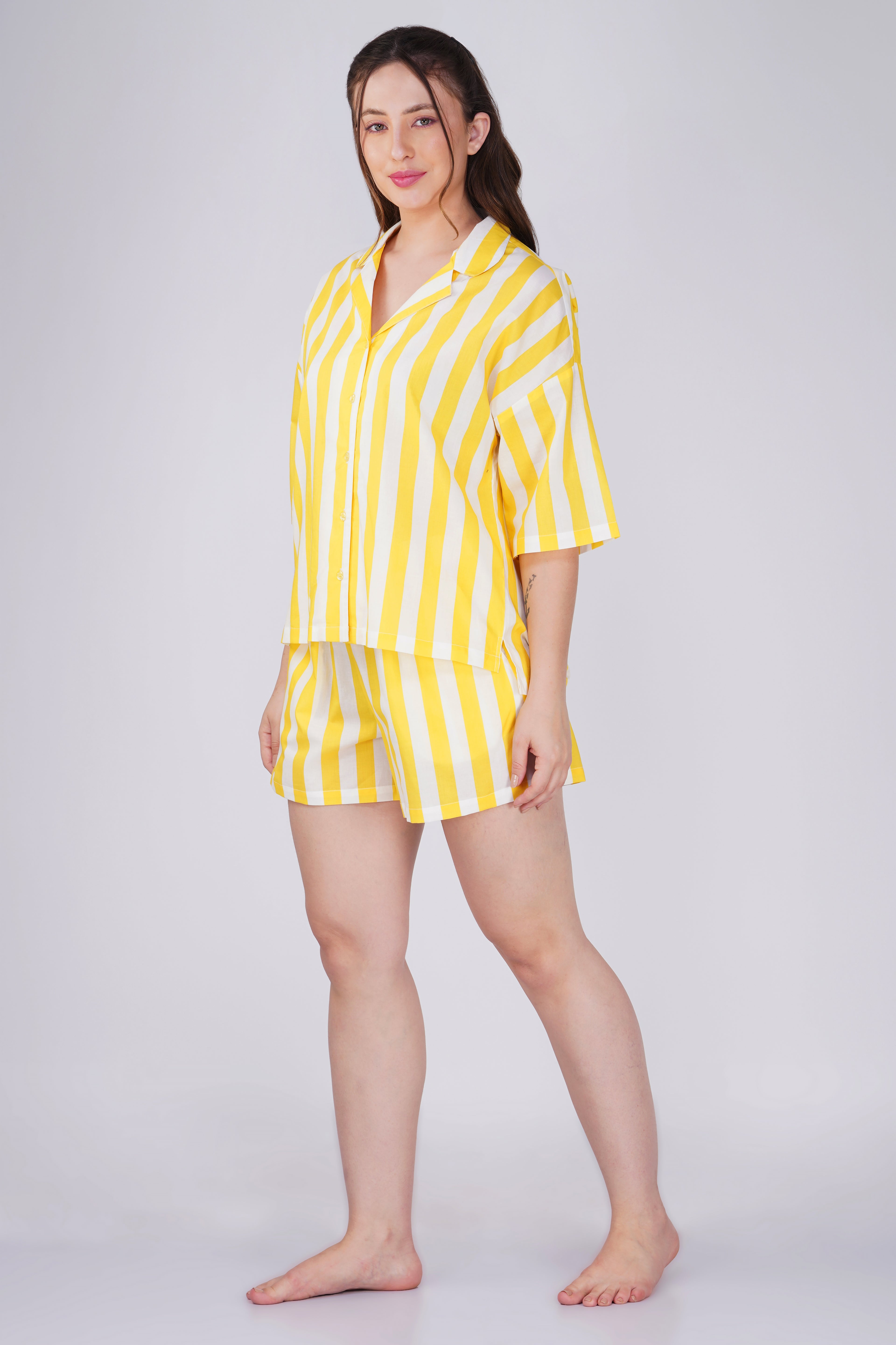 Yellow Sunshine Stripes Shorts Set - thebriefsstory