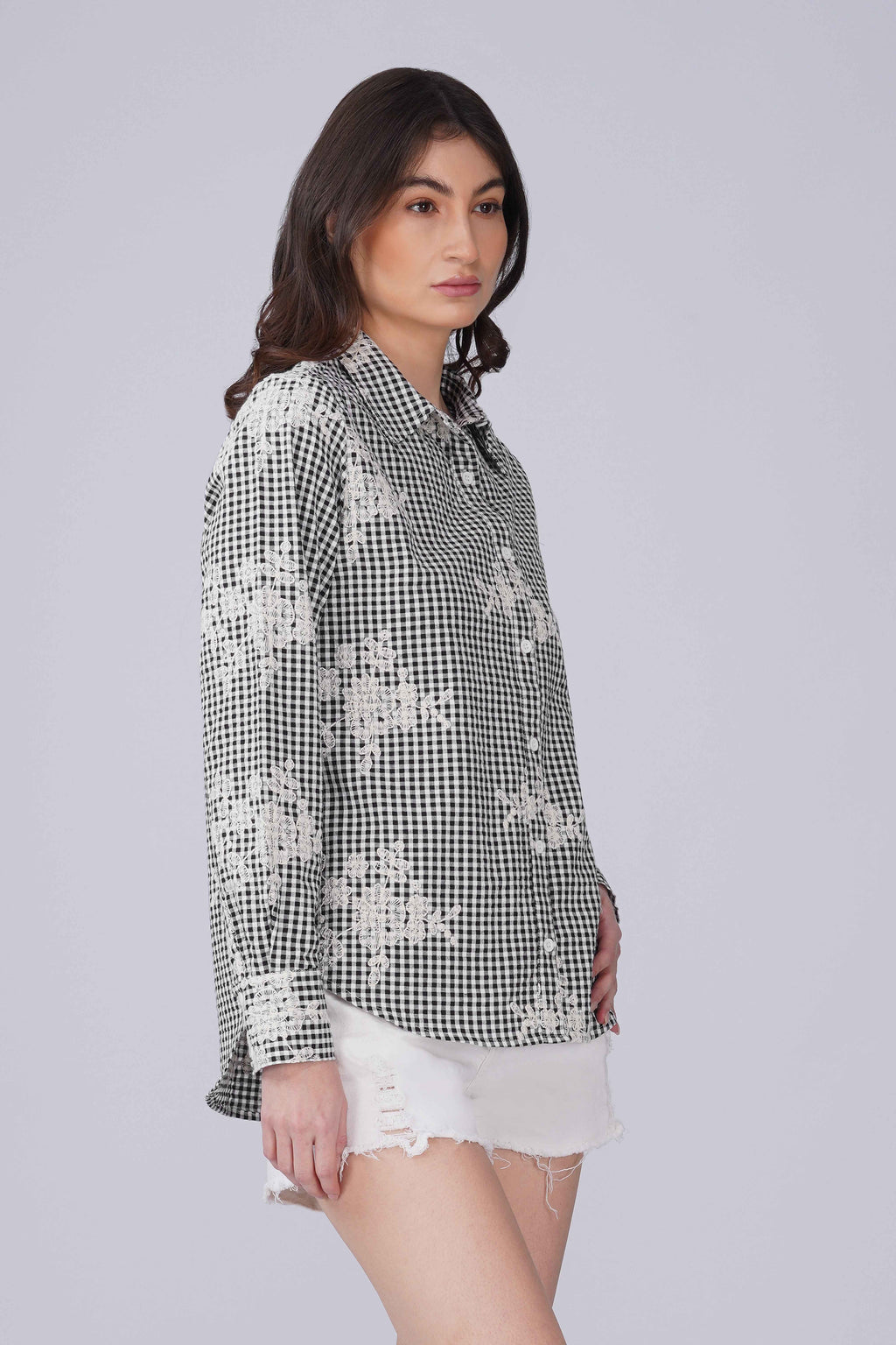Checkered Seeksucker Schiffli Shirt
