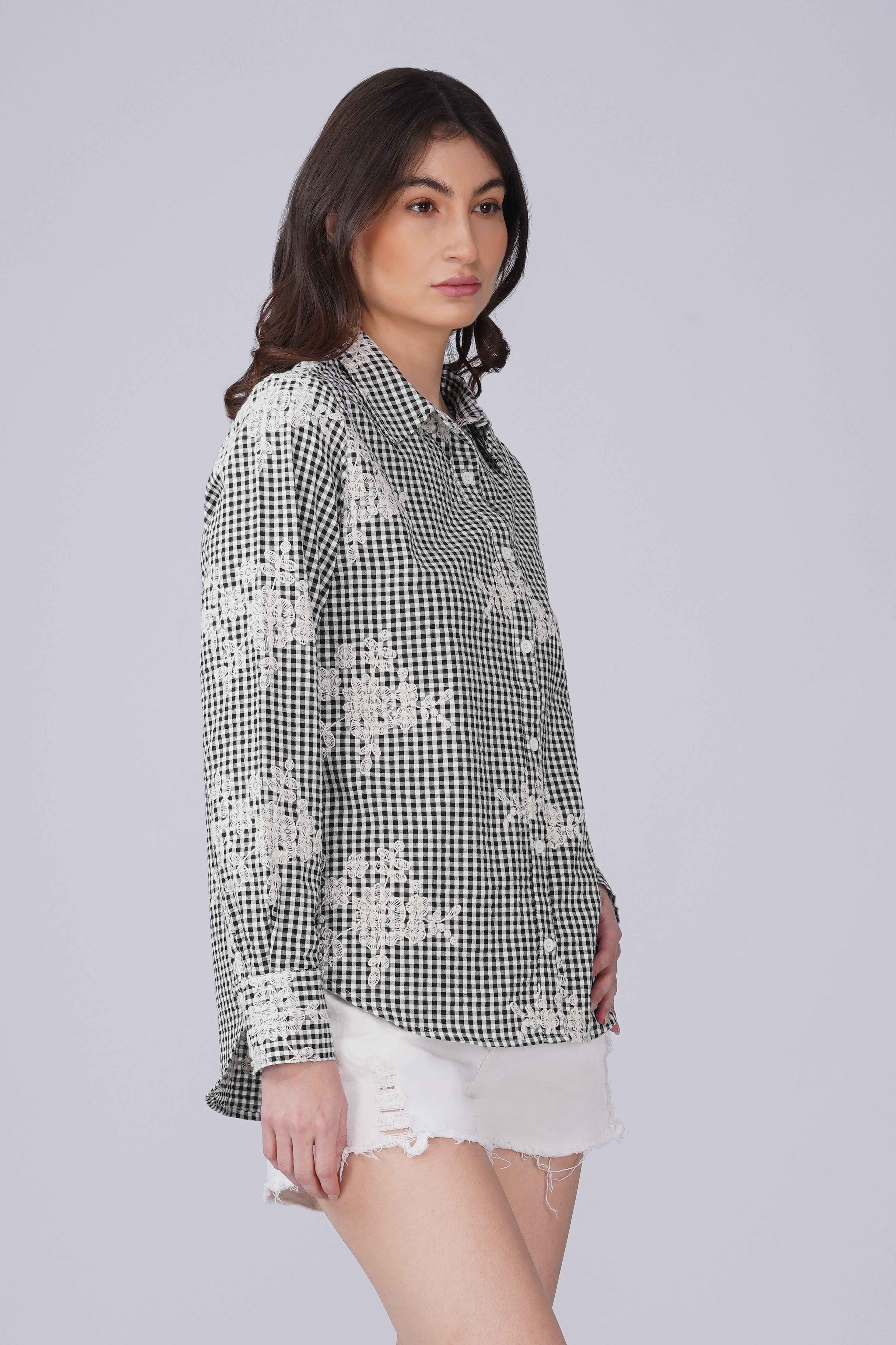 Checkered Seeksucker Schiffli Shirt