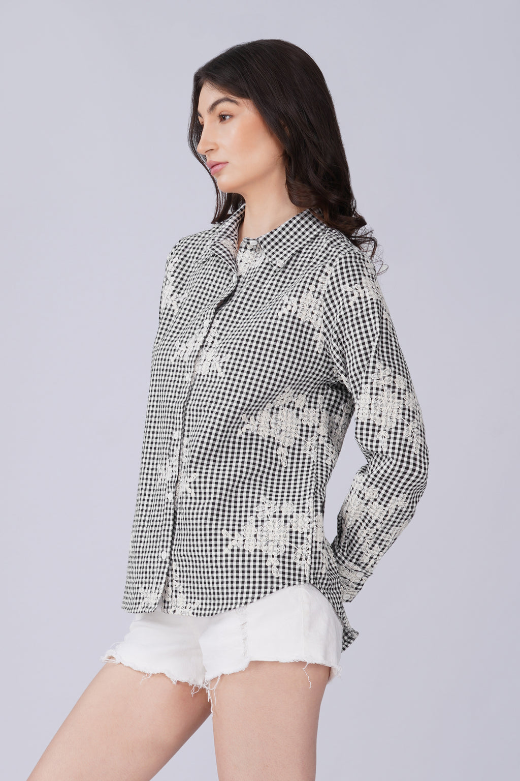 Checkered Seeksucker Schiffli Shirt