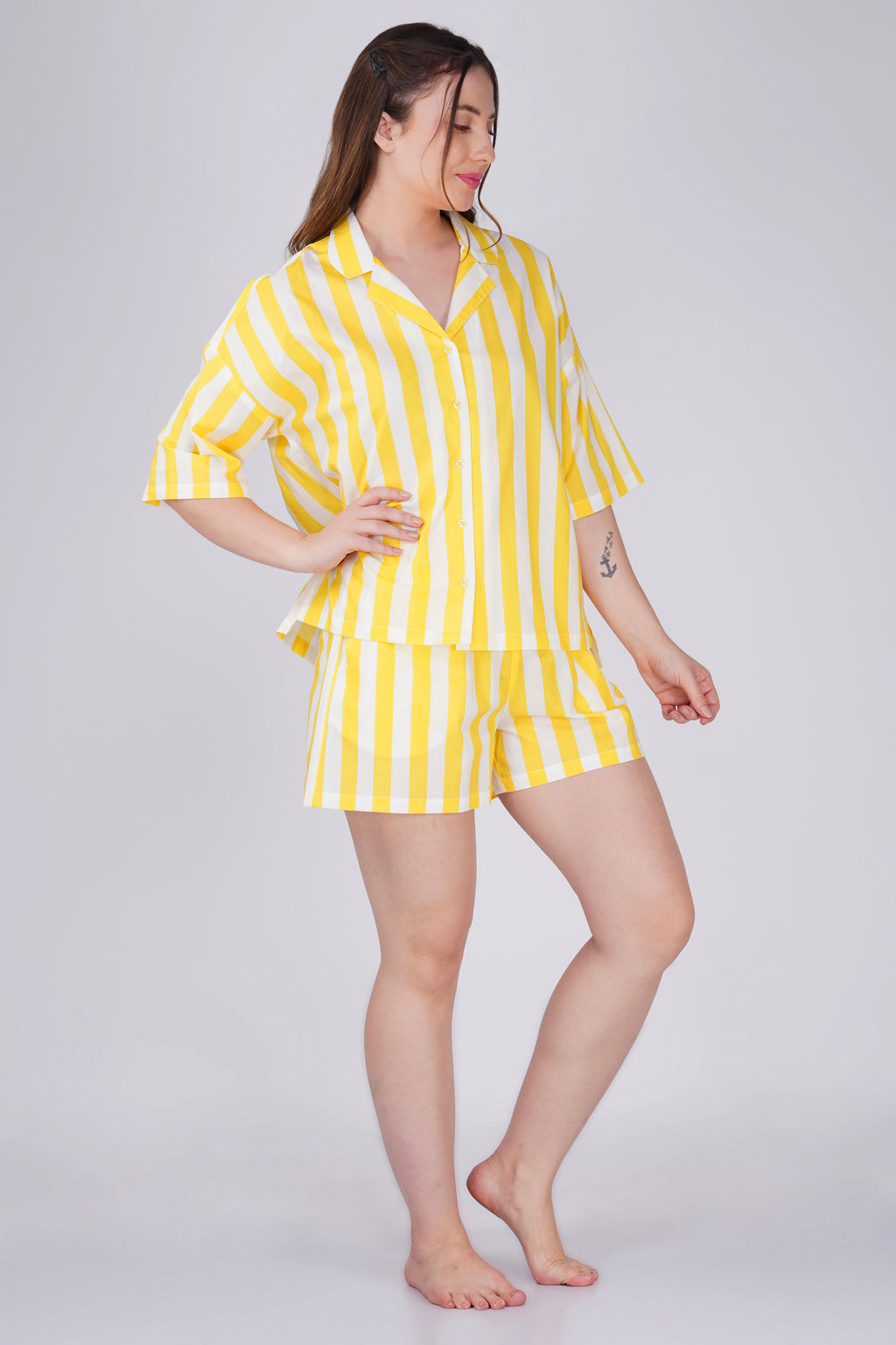 Yellow Sunshine Stripes Shorts Set - thebriefsstory