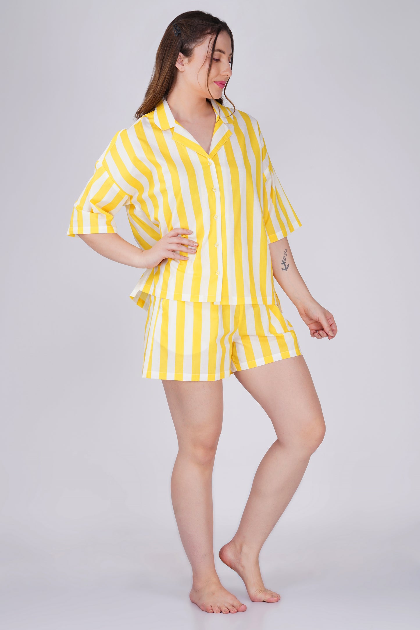 Yellow Sunshine Stripes Short Set