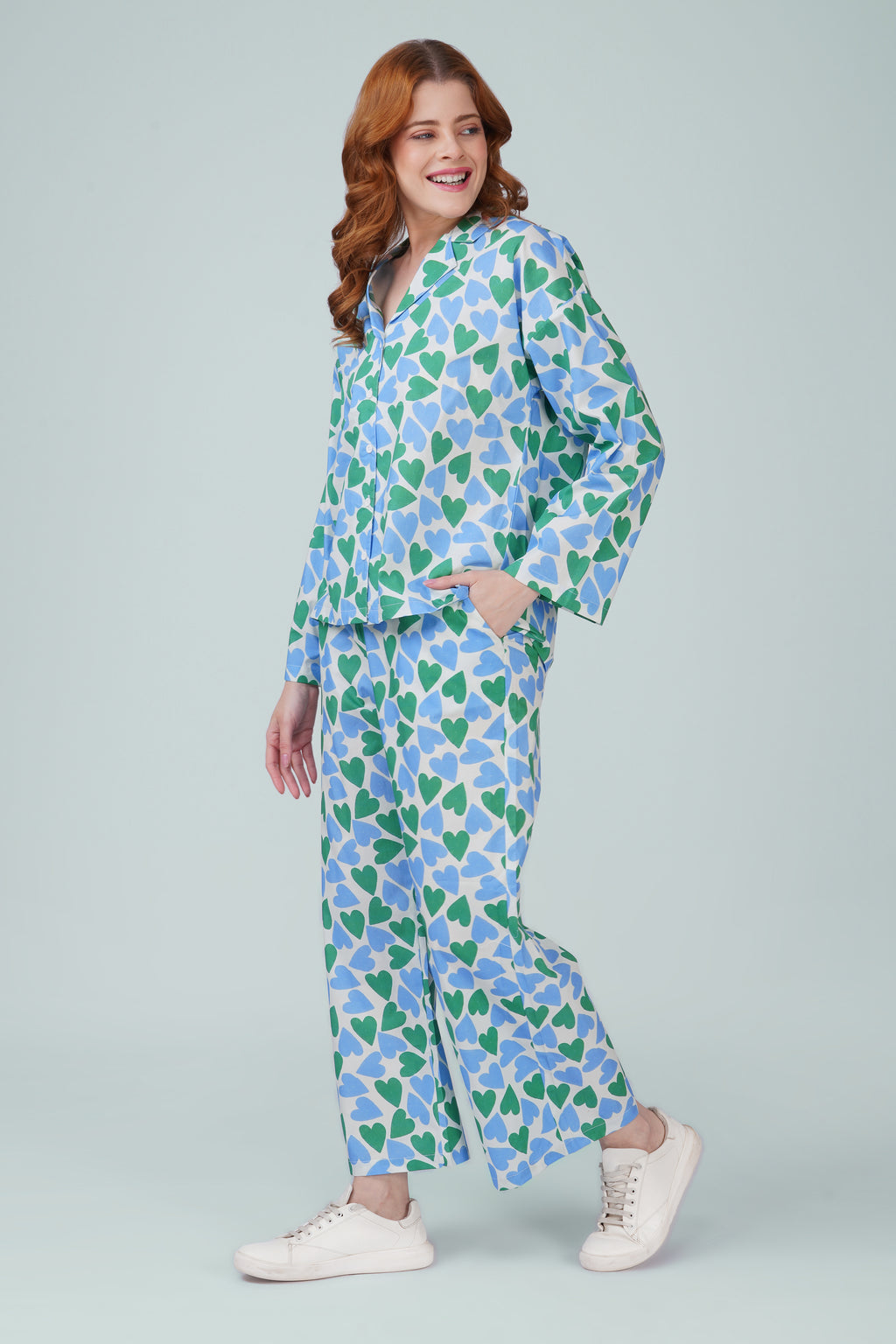 Blue Green Hearts Pajama Set