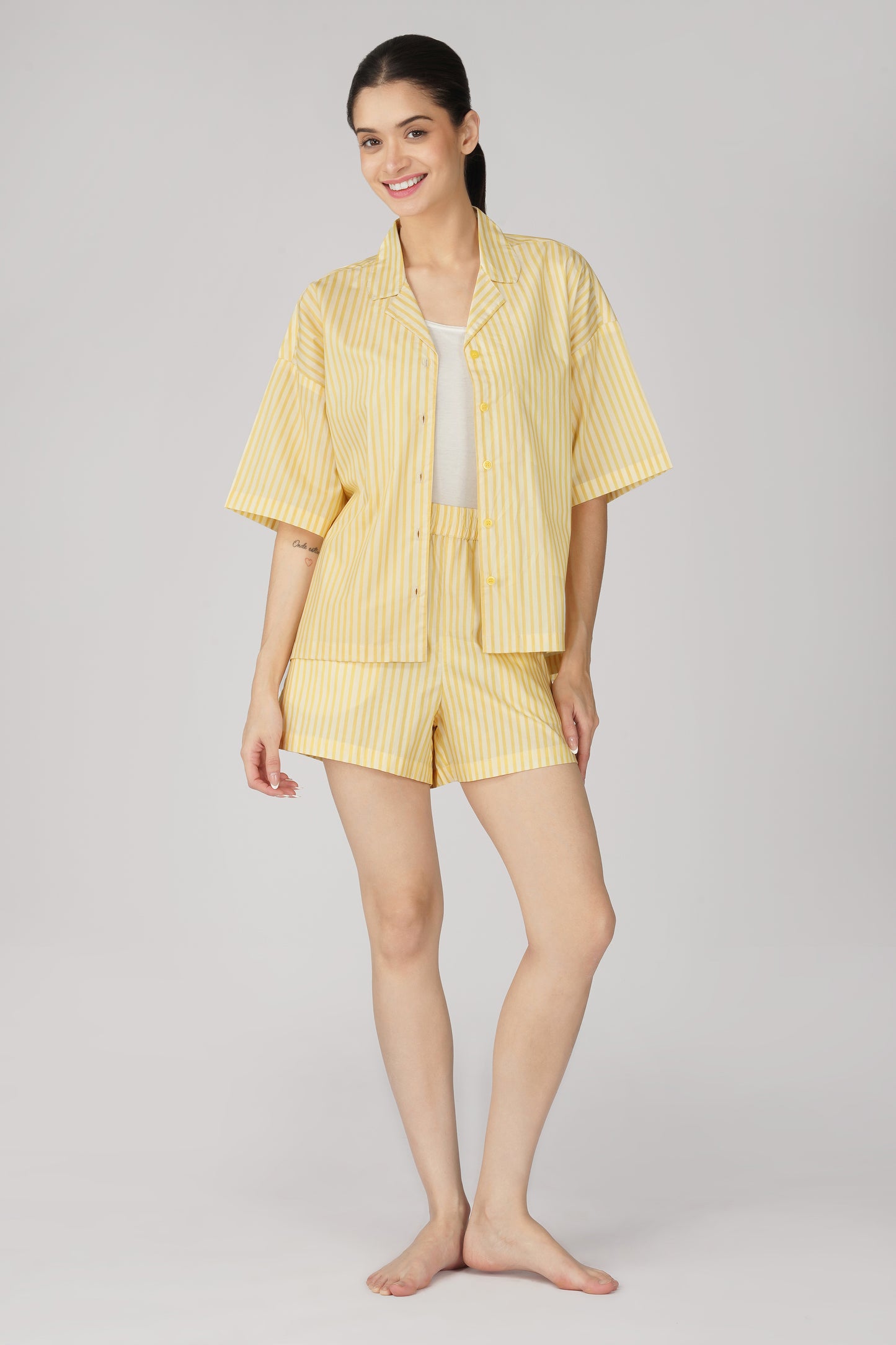 Yellow Breeze Stripe Shorts Set