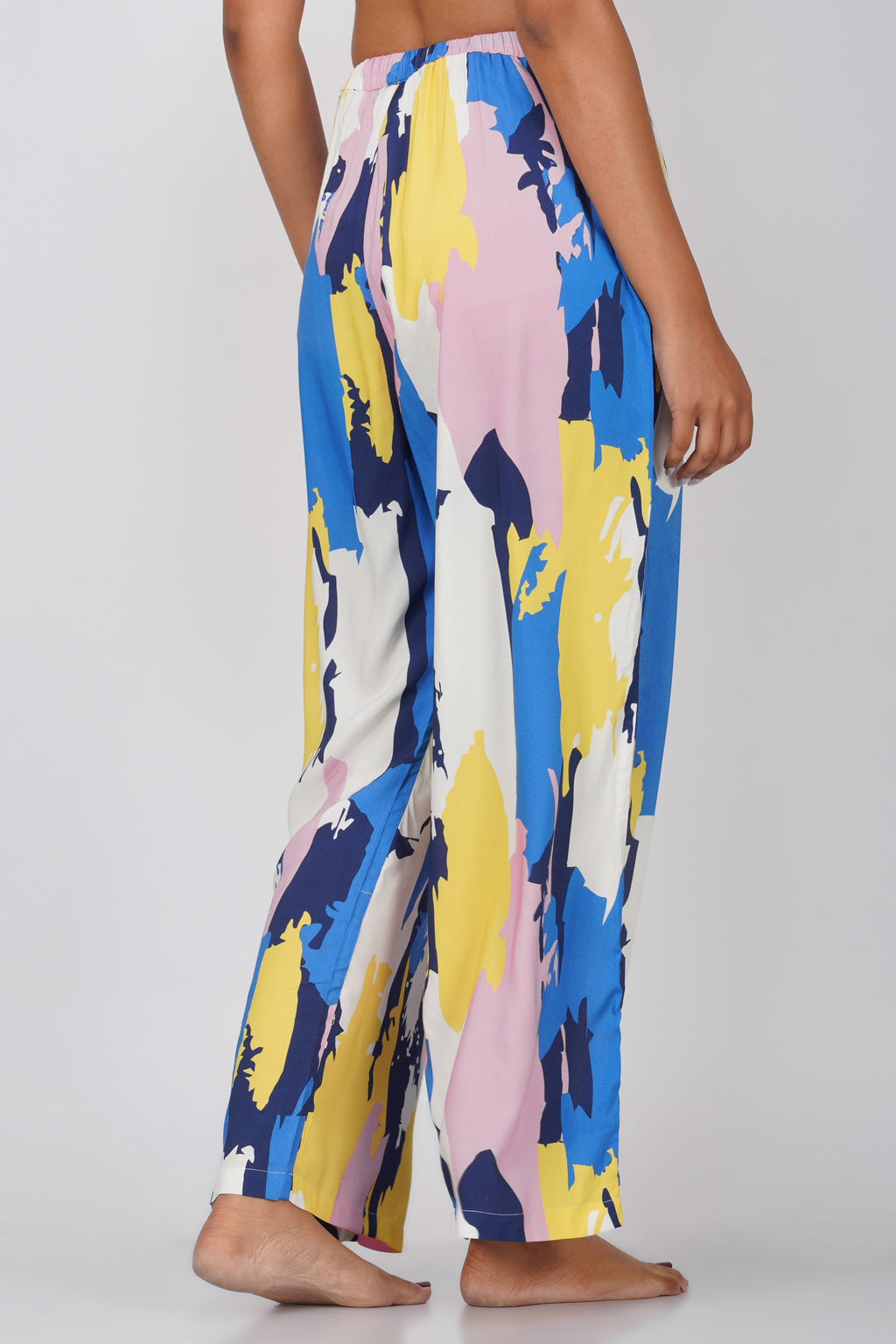 Blue/ Yellow Abstract Print Viscose Pajamas - thebriefsstory