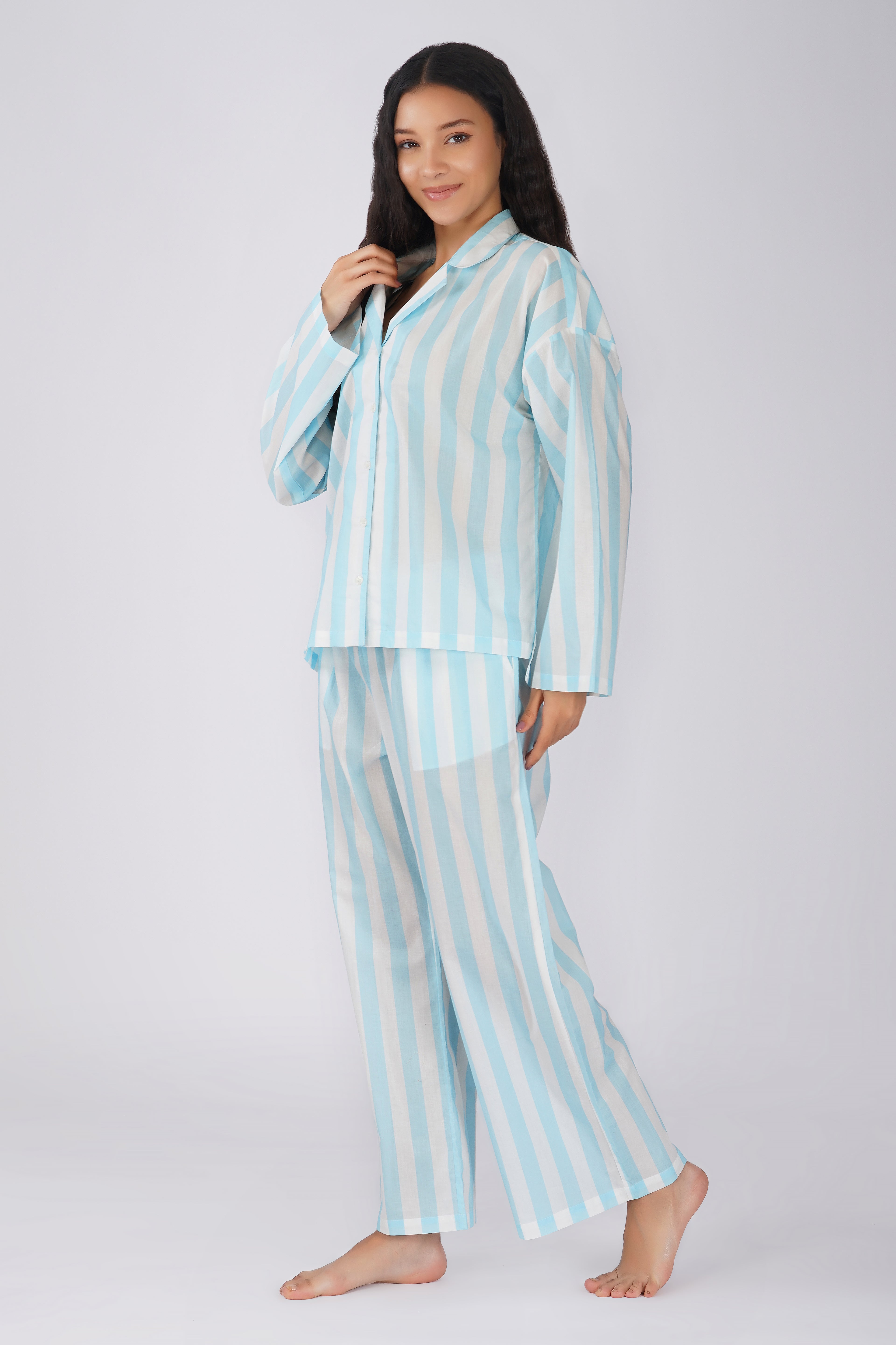 Blue Candy Stripes Pyjama set - thebriefsstory