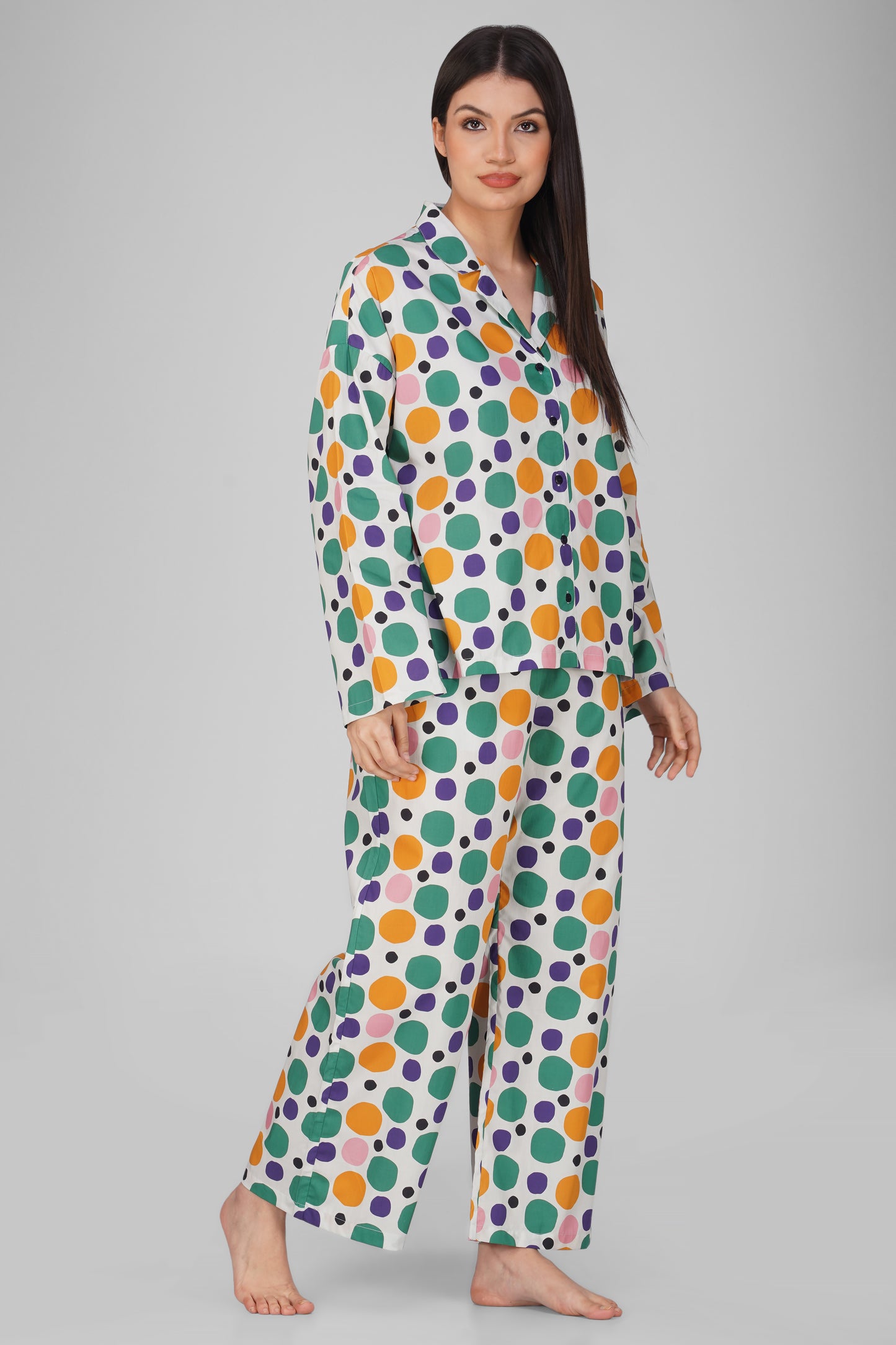 Colorful Polka Print Cotton Nightsuit